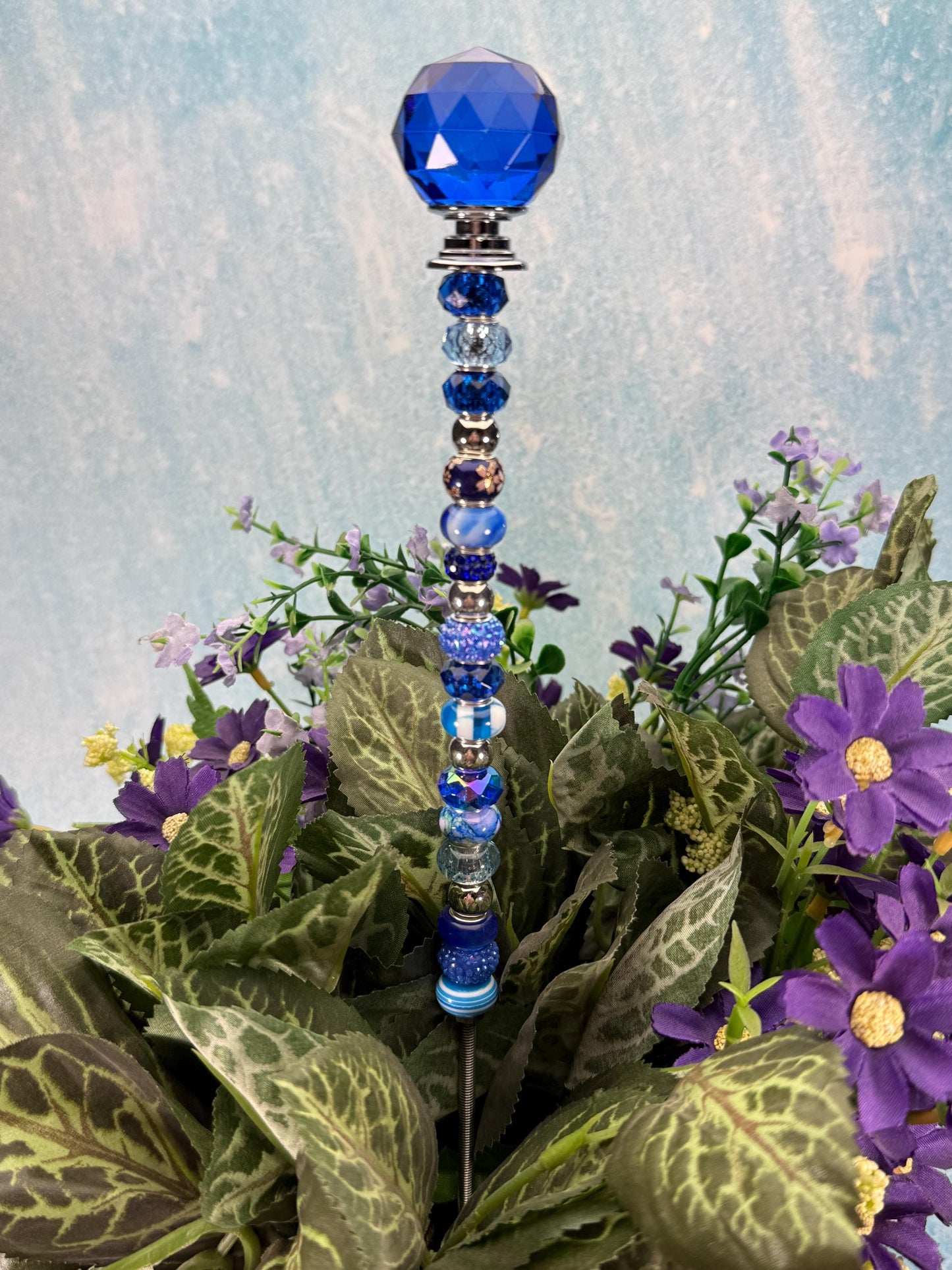 Fairy Garden Suncatcher Stakes – 15” Beaded Plant Decor with Crystal Disco Ball Topper
