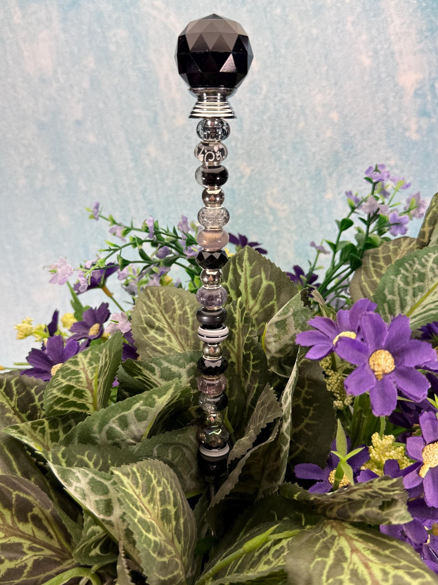 Fairy Garden Suncatcher Stakes – 15” Beaded Plant Decor with Crystal Disco Ball Topper