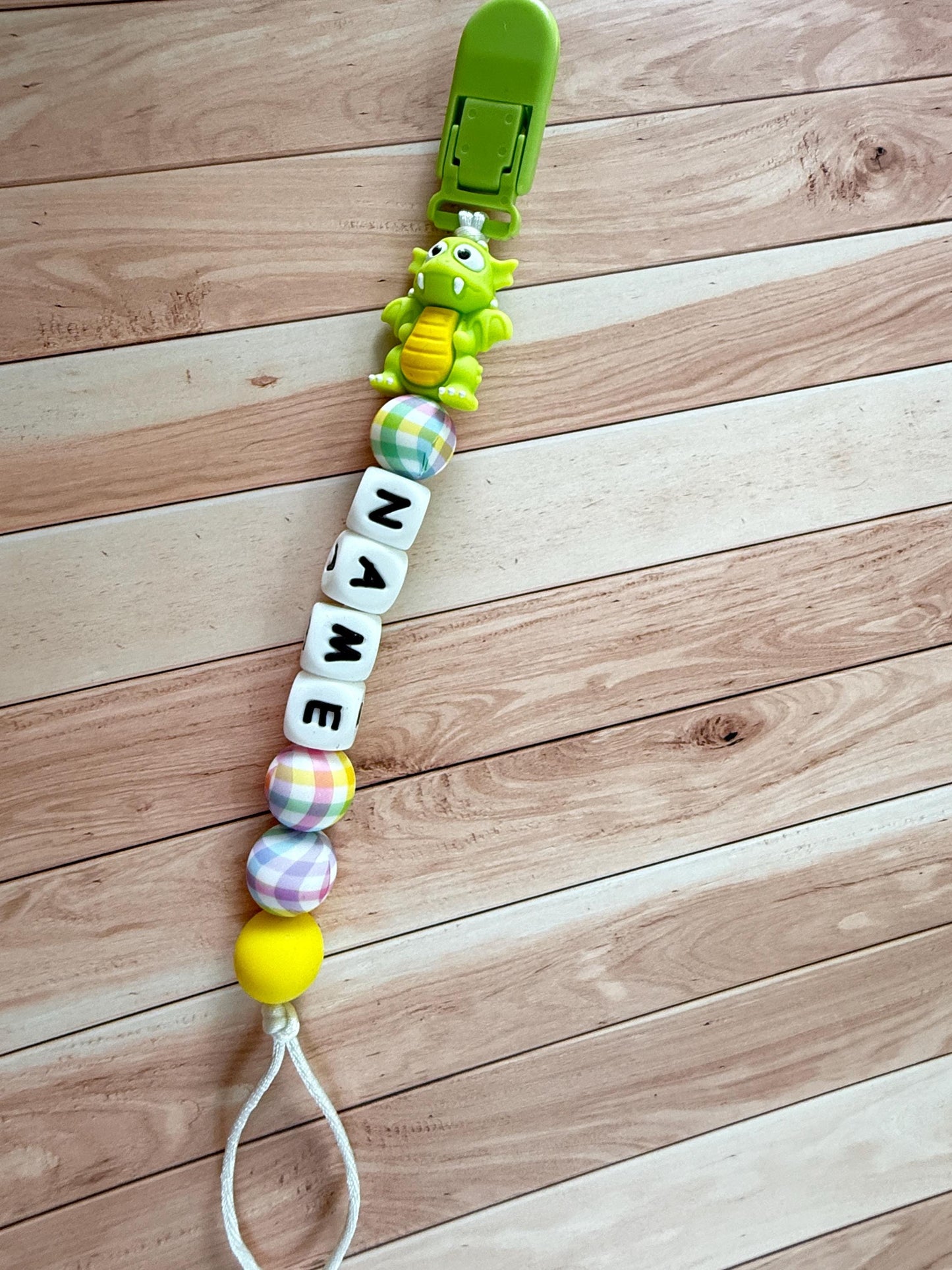 Personalized Dragon Pacifier Clip with Name | Silicone Binky Holder | Custom Baby Gift | Safe Length Soother Clip | Baby Shower Keepsake
