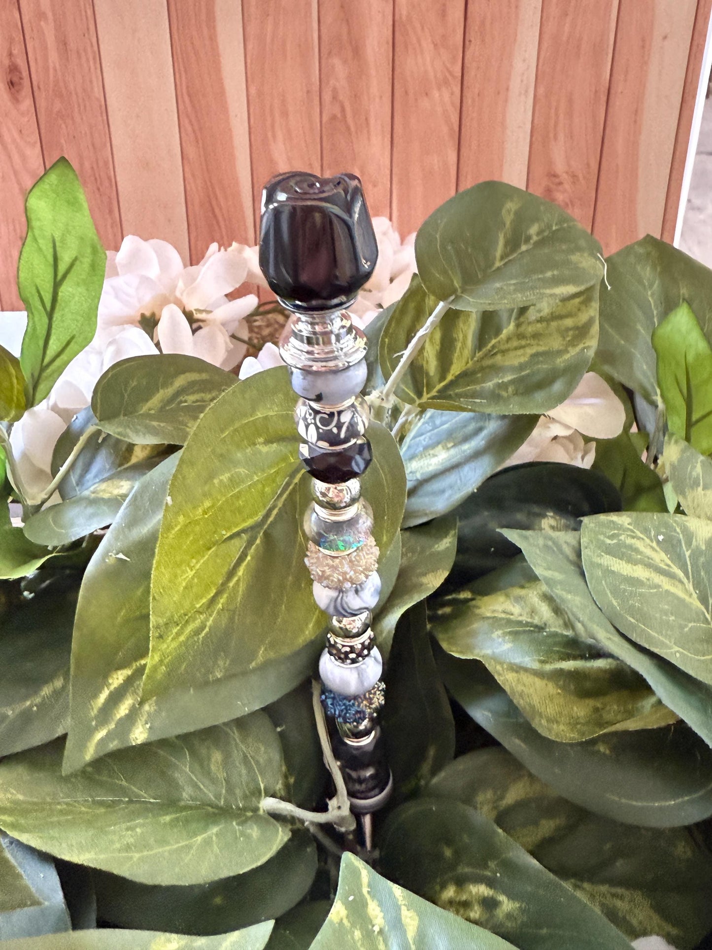 Mini Rose Garden Suncatcher Stakes – 10 Beaded Plant Decor with Glass Rose Topper