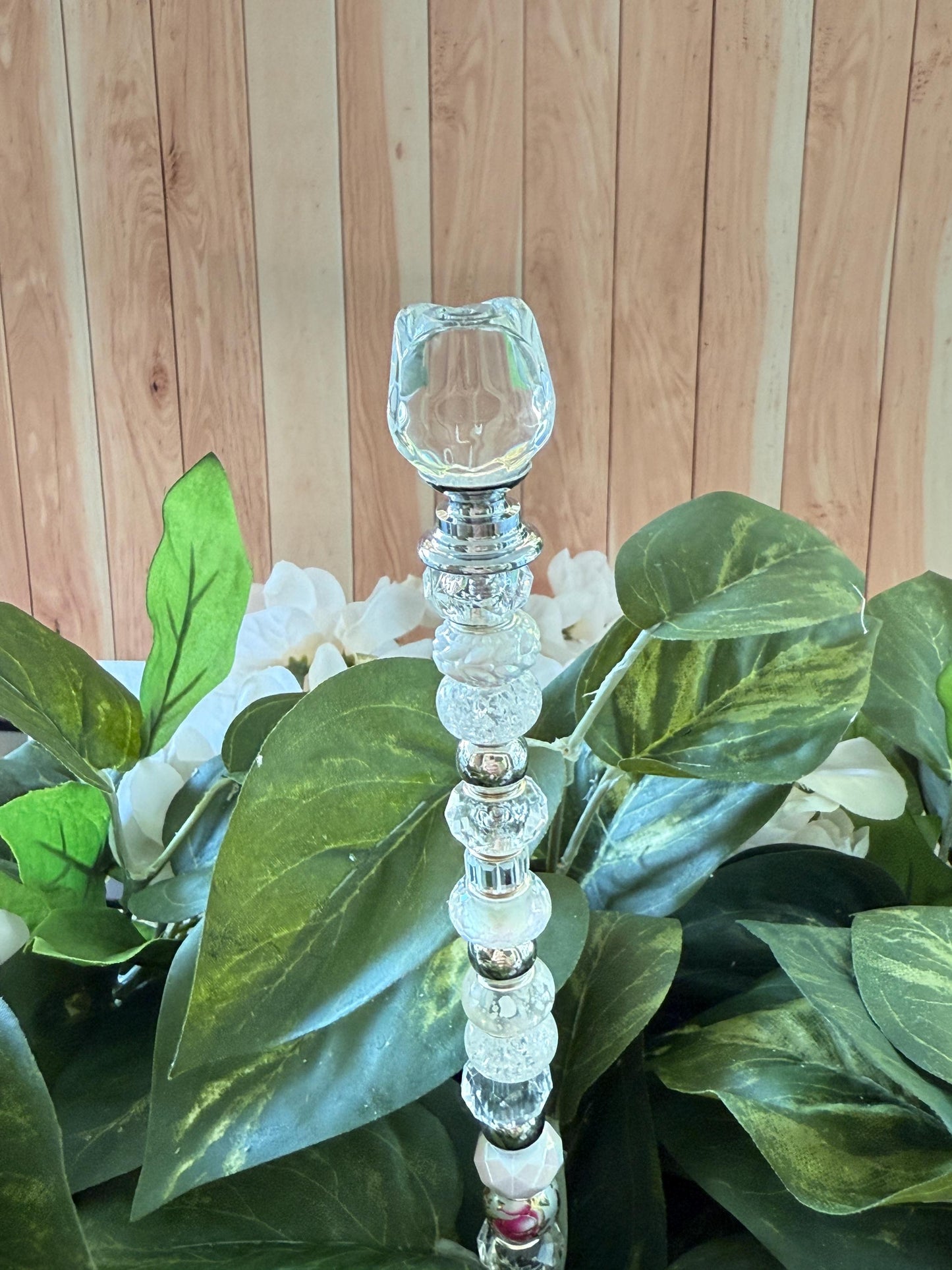 Mini Rose Garden Suncatcher Stakes – 10 Beaded Plant Decor with Glass Rose Topper