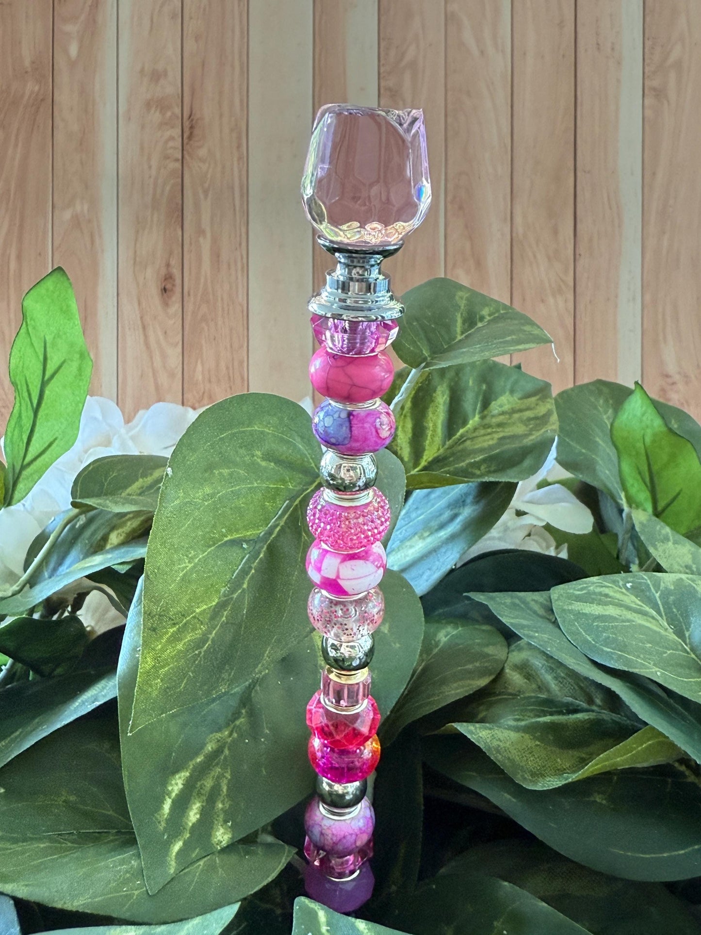Mini Rose Garden Suncatcher Stakes – 10 Beaded Plant Decor with Glass Rose Topper