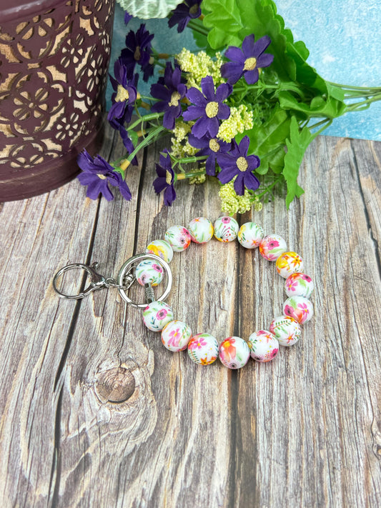 Elegant Stainless Steel Cable Wristlet – 15mm Silicone Beads, with Silver coloured Keyring  | Many Designs Available