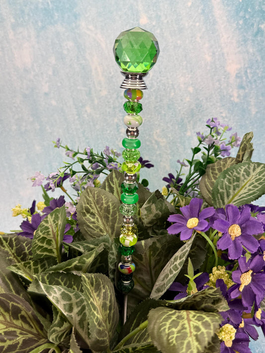 Fairy Garden Suncatcher Stakes – 15” Beaded Plant Decor with Crystal Disco Ball Topper