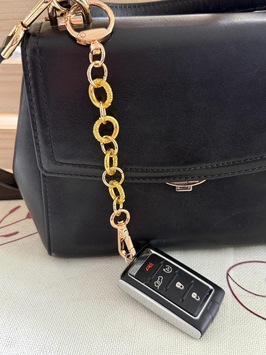 Keyfob Purse Clip | Gold Metal Chain Accent | Convertible Wristlet & Bag Accessory