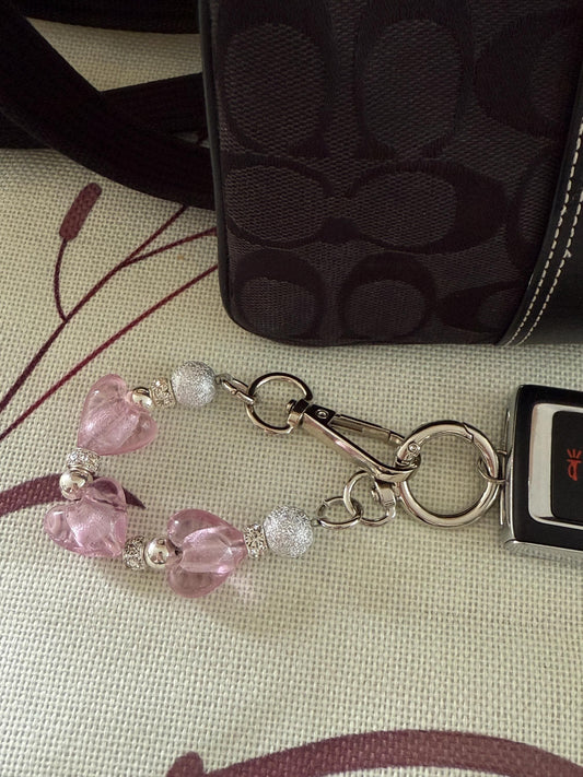 Dragonfly Keyfob Purse Clip | Glass Heart Beads with Gold or Silver Hardware | Convertible Wristlet & Purse Décor