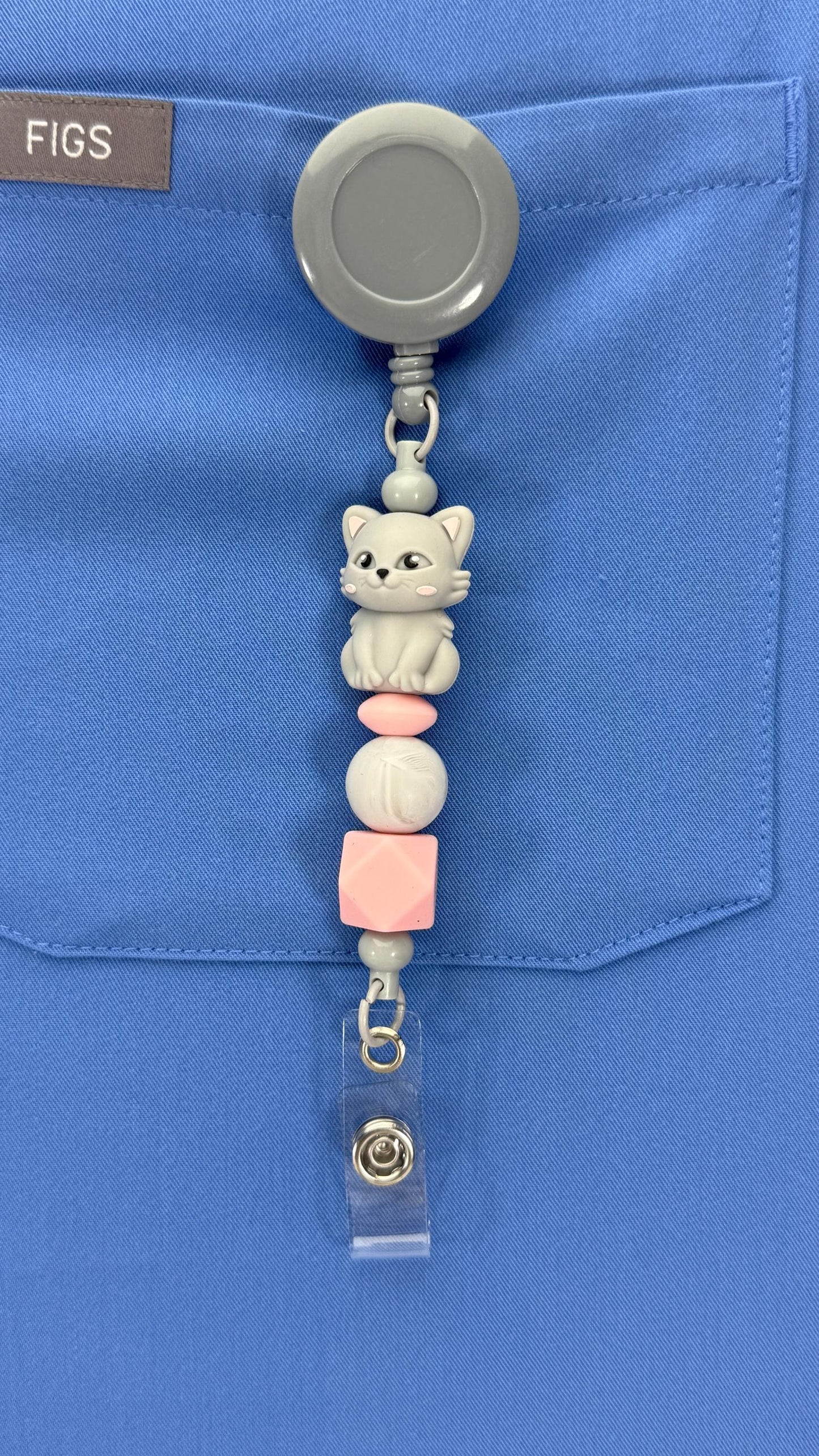Animal Badge Reel: Mouse, Flower, & Silicone Beads - Retractable ID Clip
