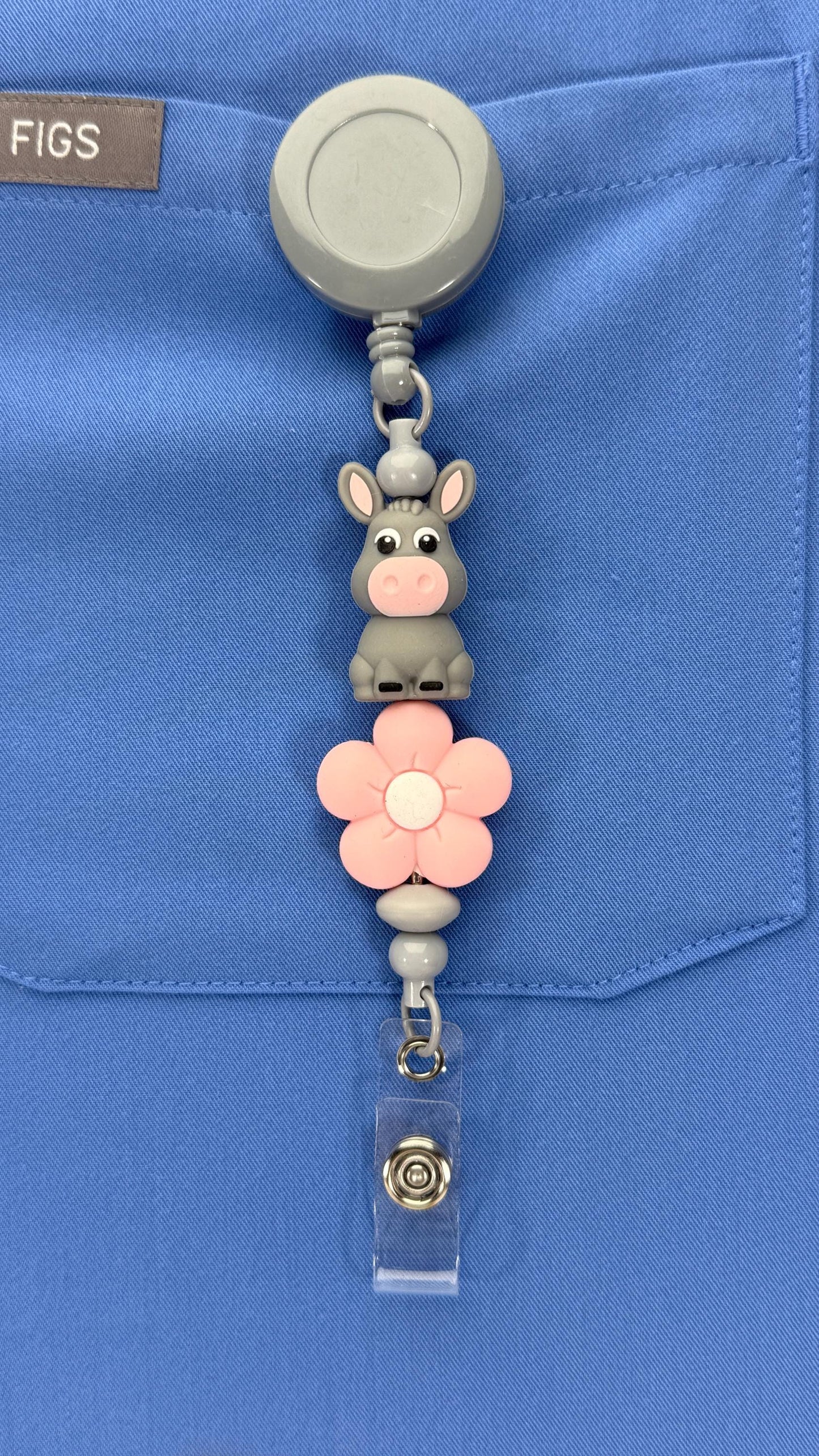 Animal Badge Reel: Mouse, Flower, & Silicone Beads - Retractable ID Clip