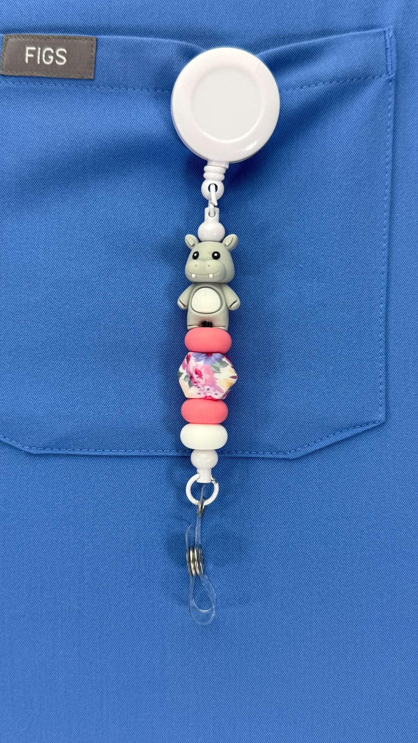 Animal Badge Reel: Mouse, Flower, & Silicone Beads - Retractable ID Clip