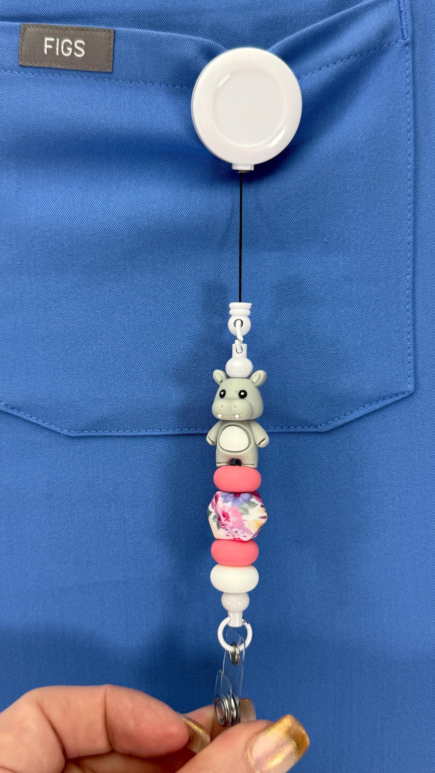 Animal Badge Reel: Mouse, Flower, & Silicone Beads - Retractable ID Clip