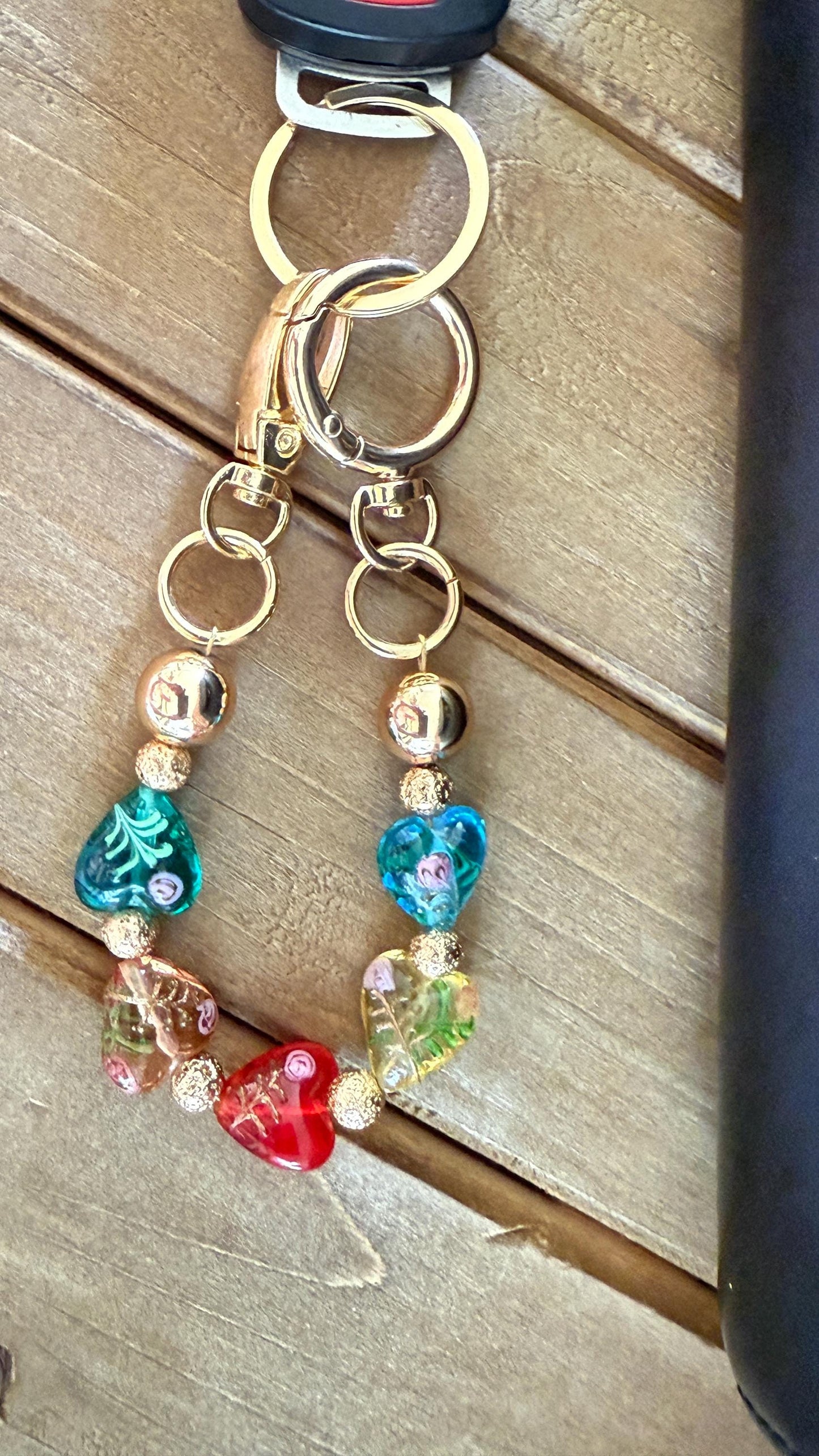 Dragonfly Keyfob Purse Clip | Glass Heart Beads with Gold or Silver Hardware | Convertible Wristlet & Purse Décor