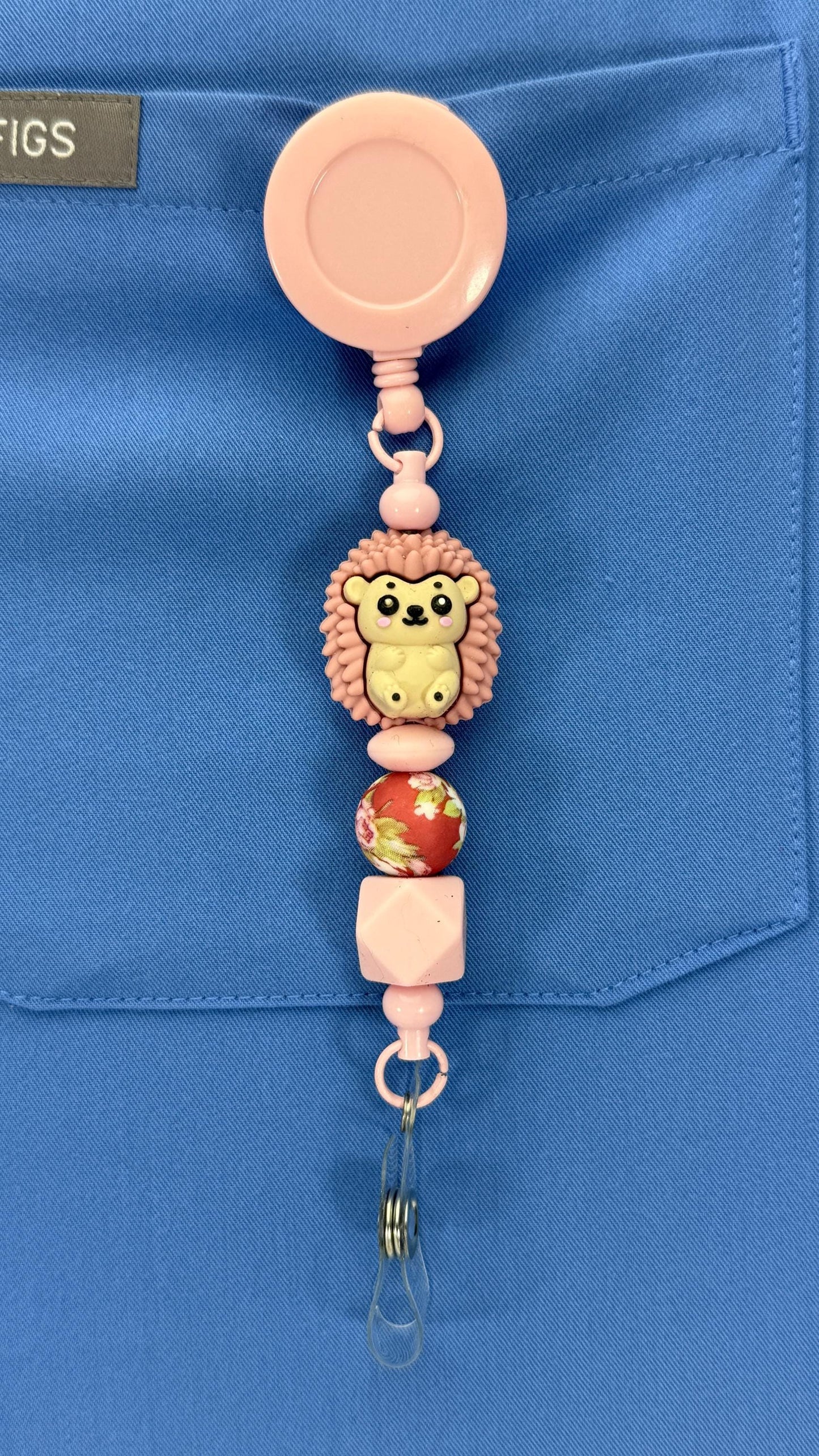 Animal Badge Reel: Mouse, Flower, & Silicone Beads - Retractable ID Clip