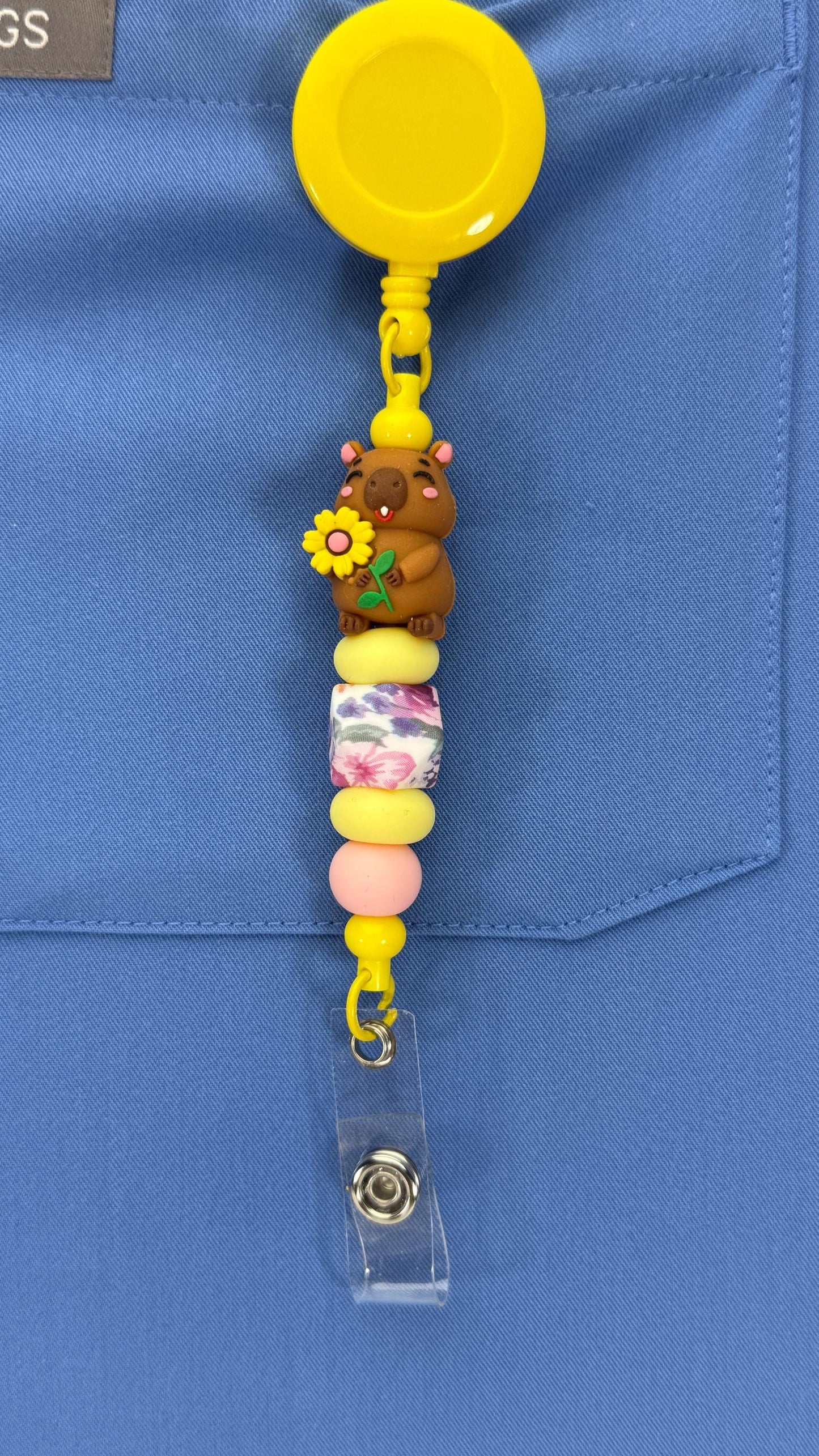 Animal Badge Reel: Mouse, Flower, & Silicone Beads - Retractable ID Clip