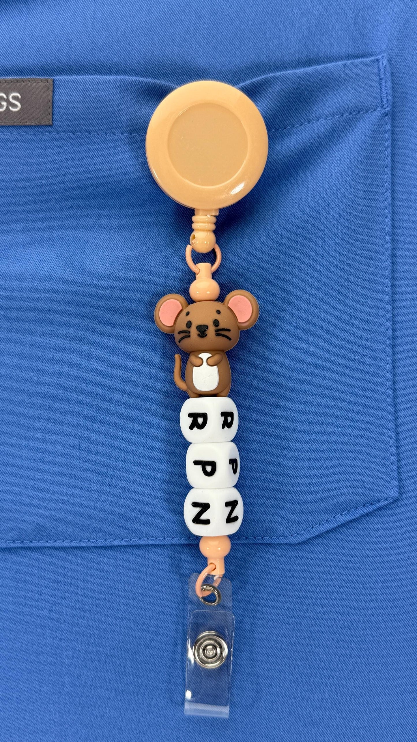 Animal Badge Reel: Mouse, Flower, & Silicone Beads - Retractable ID Clip