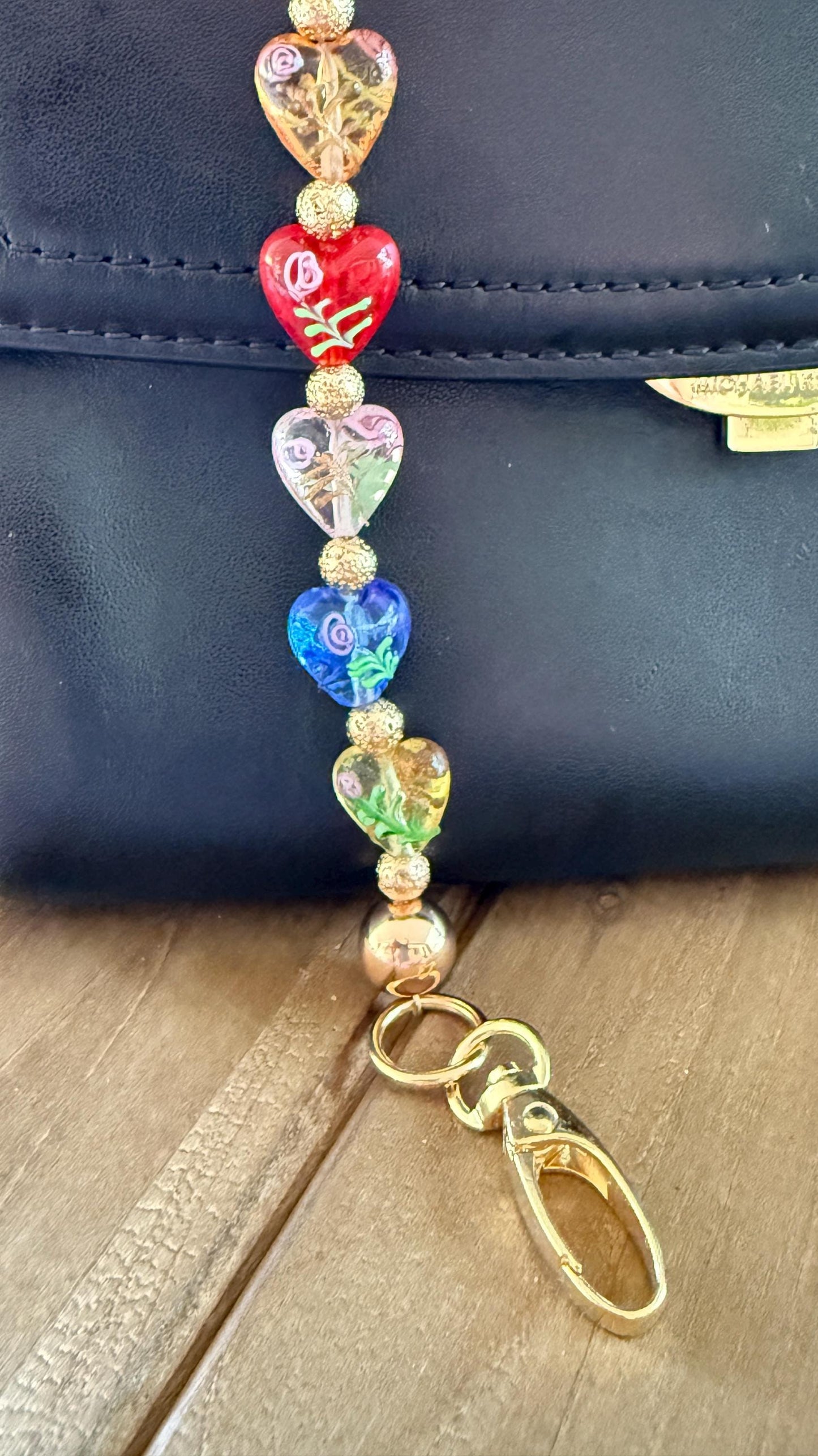 Dragonfly Keyfob Purse Clip | Glass Heart Beads with Gold or Silver Hardware | Convertible Wristlet & Purse Décor
