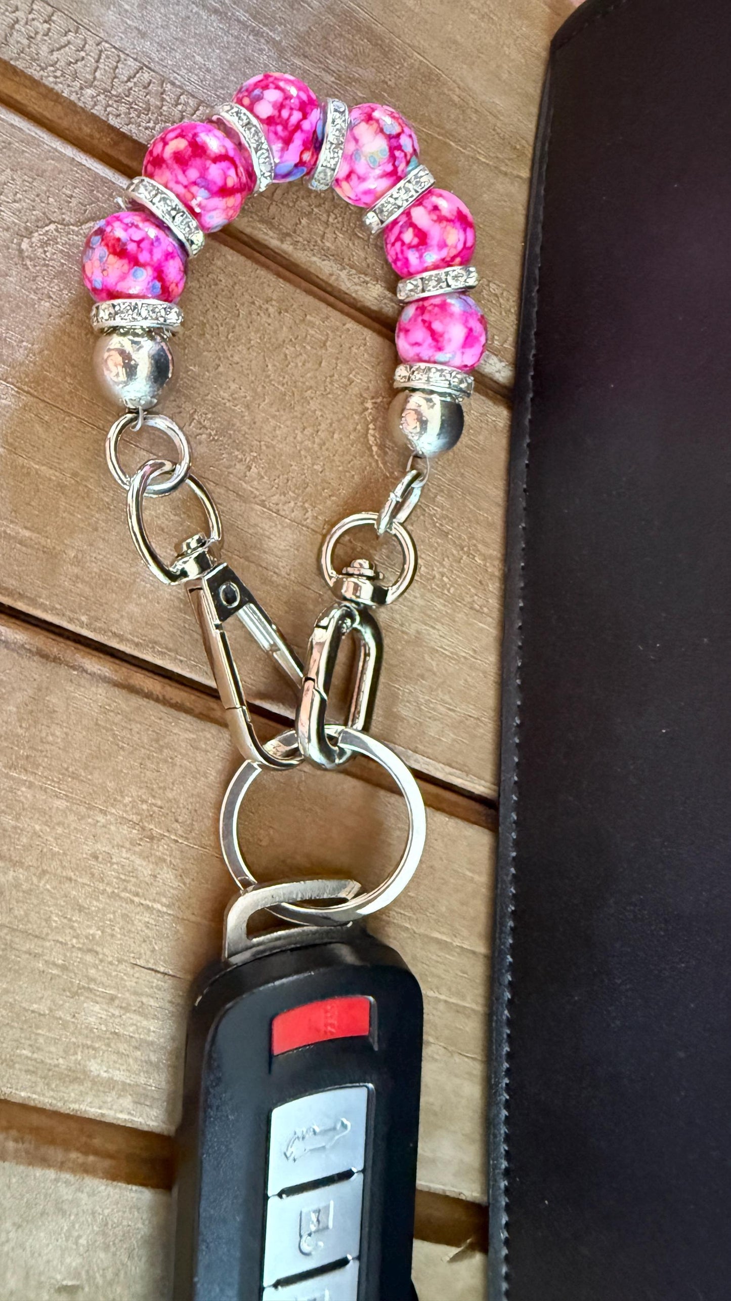 Keyfob Purse Clip | 14 mm Acrylic Beads with Silver Hardware | Convertible Wristlet & Purse Décor
