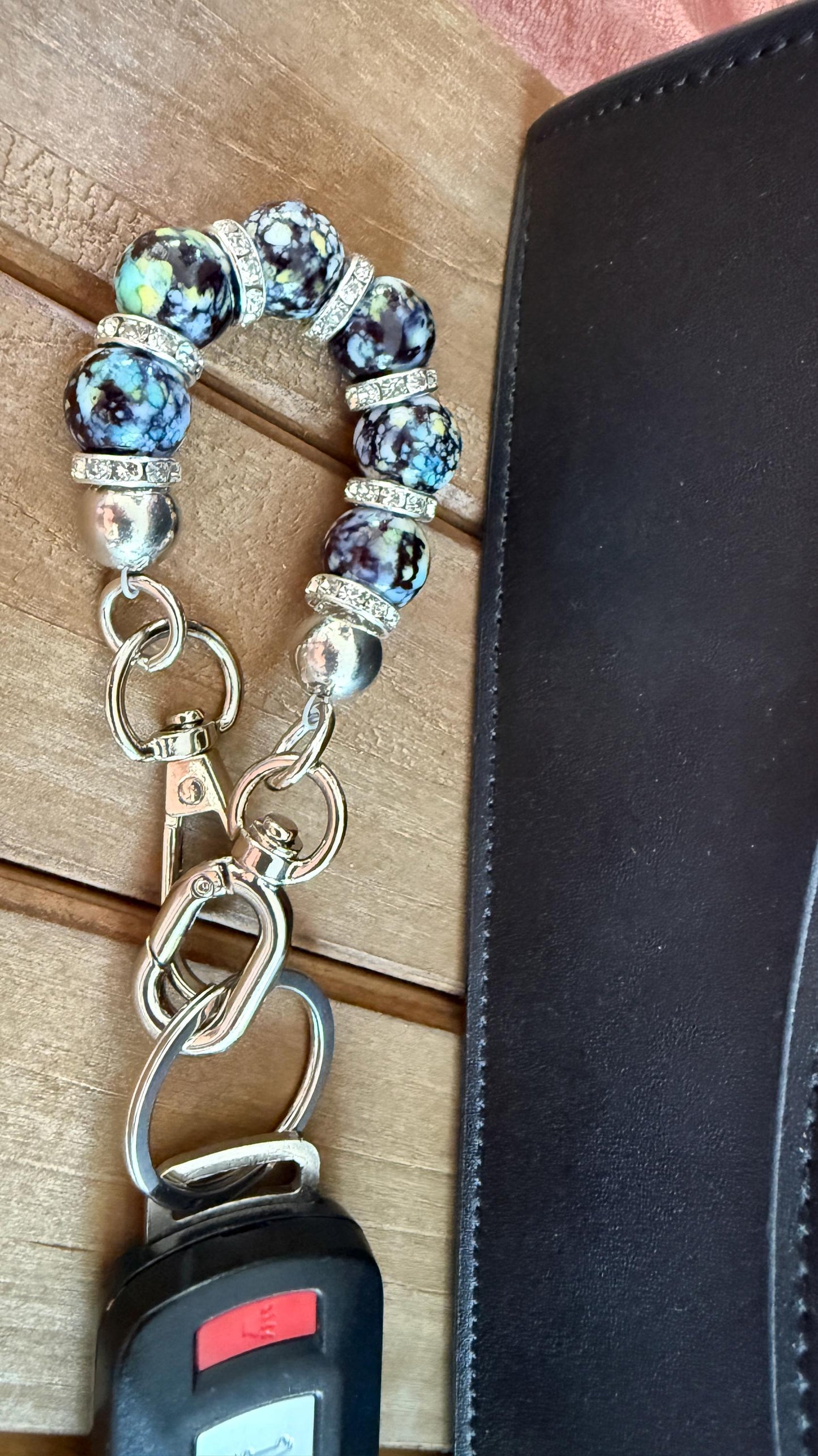 Keyfob Purse Clip | 14 mm Acrylic Beads with Silver Hardware | Convertible Wristlet & Purse Décor