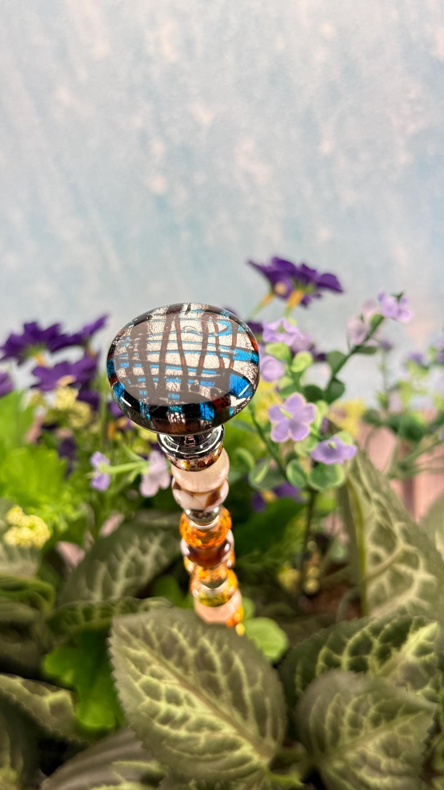 Murano-Style Glass Garden Stake – Millefiori-Inspired Beaded Plant Decor | Sparkling Garden Art | Whimsical Handmade Gift for Gardeners