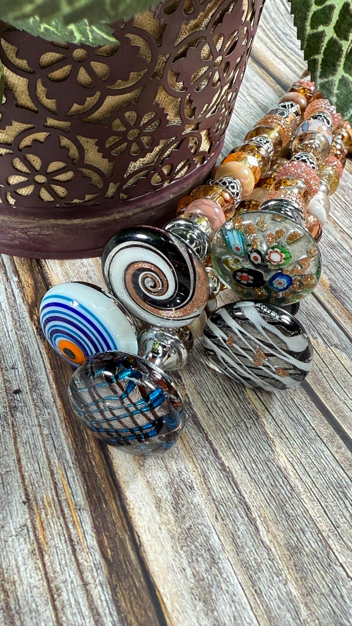 Murano-Style Glass Garden Stake – Millefiori-Inspired Beaded Plant Decor | Sparkling Garden Art | Whimsical Handmade Gift for Gardeners