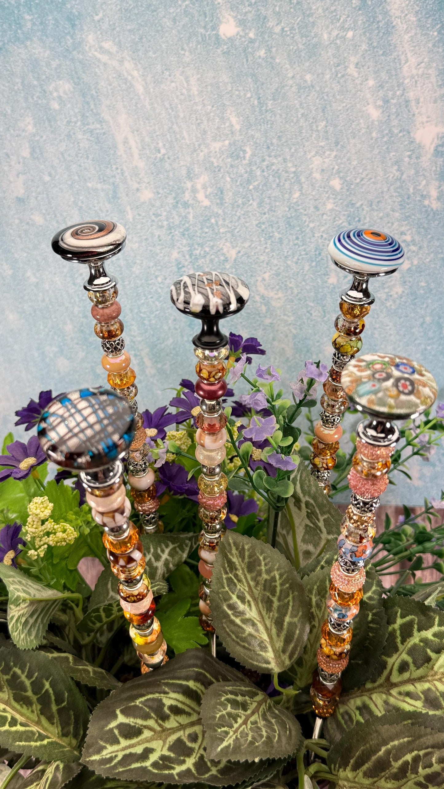 Murano-Style Glass Garden Stake – Millefiori-Inspired Beaded Plant Decor | Sparkling Garden Art | Whimsical Handmade Gift for Gardeners