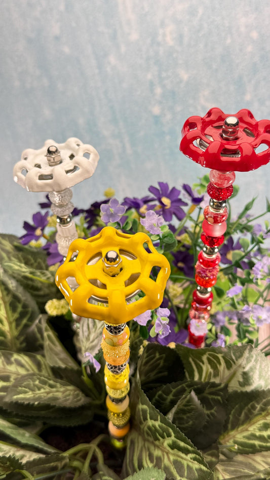 Beaded Faucet Handle Garden Stake: Whimsical Handmade Outdoor Decor