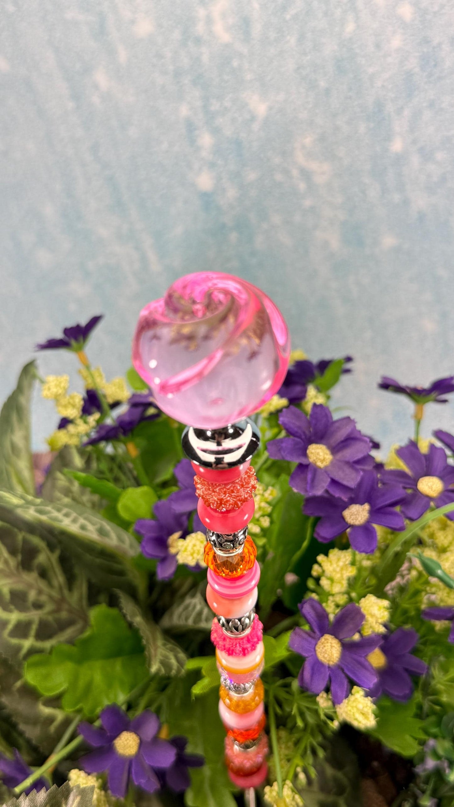 Whimsical Glass Garden Stakes – Beaded Garden Decor | Glass Topper Plant Stakes | Unique Garden Gift | Dragonfly Custom Accessories