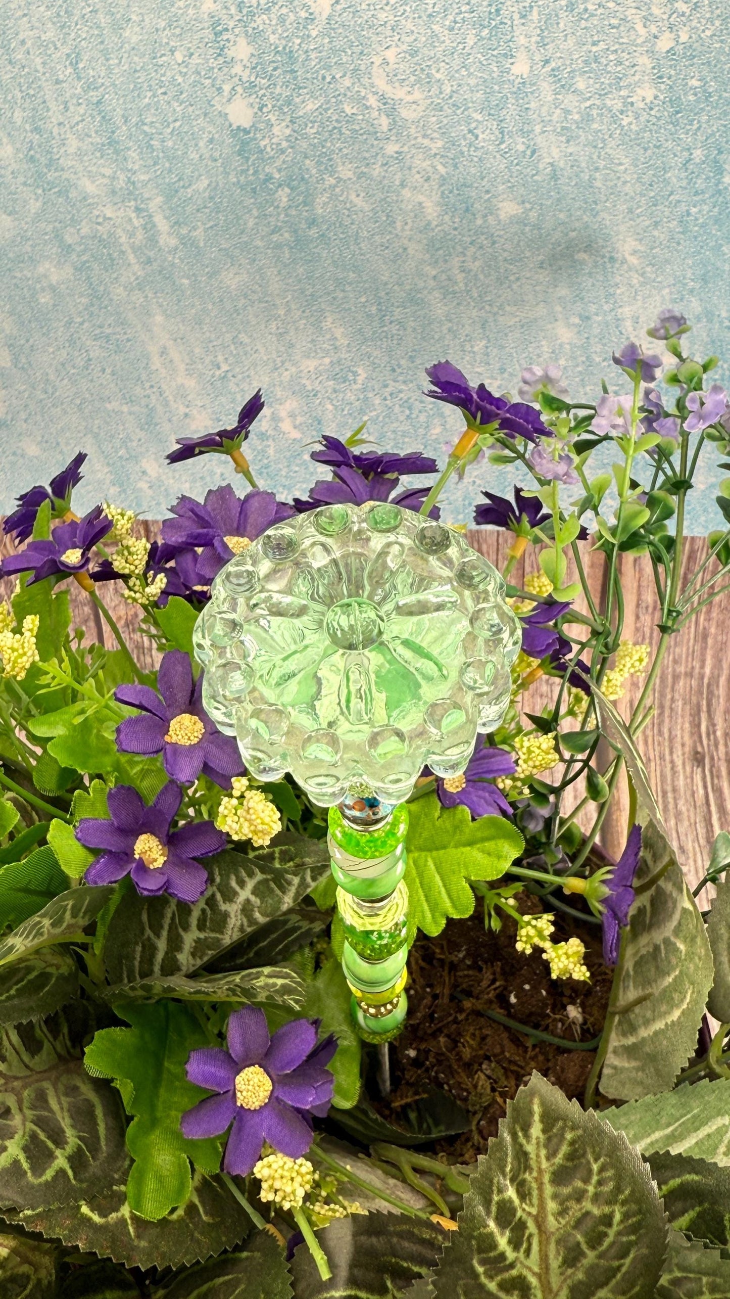Whimsical Glass Garden Stakes – Beaded Garden Decor | Glass Topper Plant Stakes | Unique Garden Gift | Dragonfly Custom Accessories