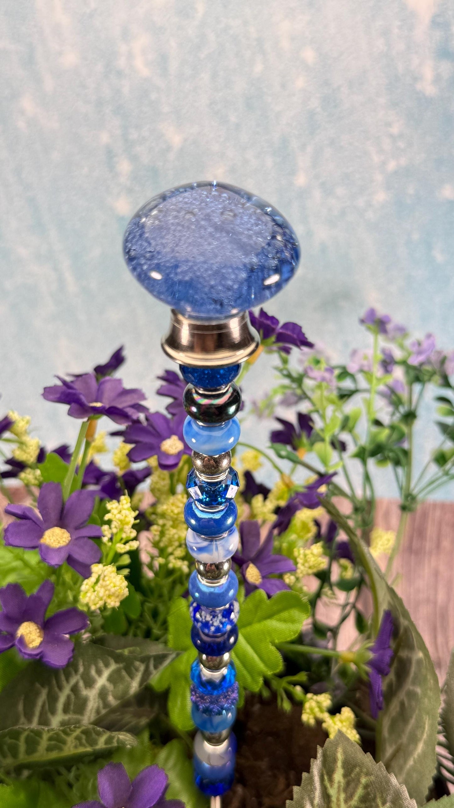 Whimsical Glass Garden Stakes – Beaded Garden Decor | Glass Topper Plant Stakes | Unique Garden Gift | Dragonfly Custom Accessories