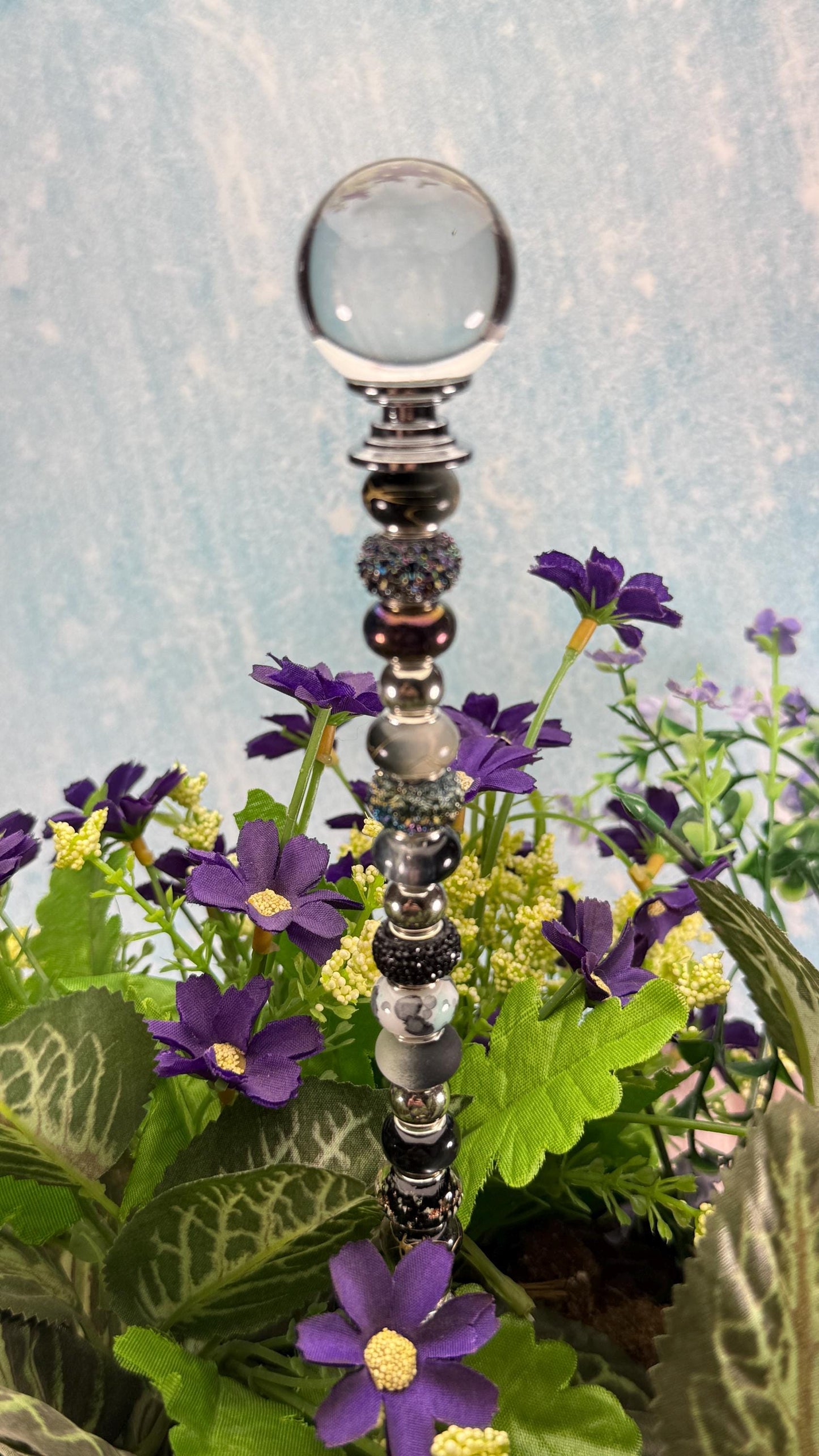 Whimsical Glass Garden Stakes – Beaded Garden Decor | Glass Topper Plant Stakes | Unique Garden Gift | Dragonfly Custom Accessories