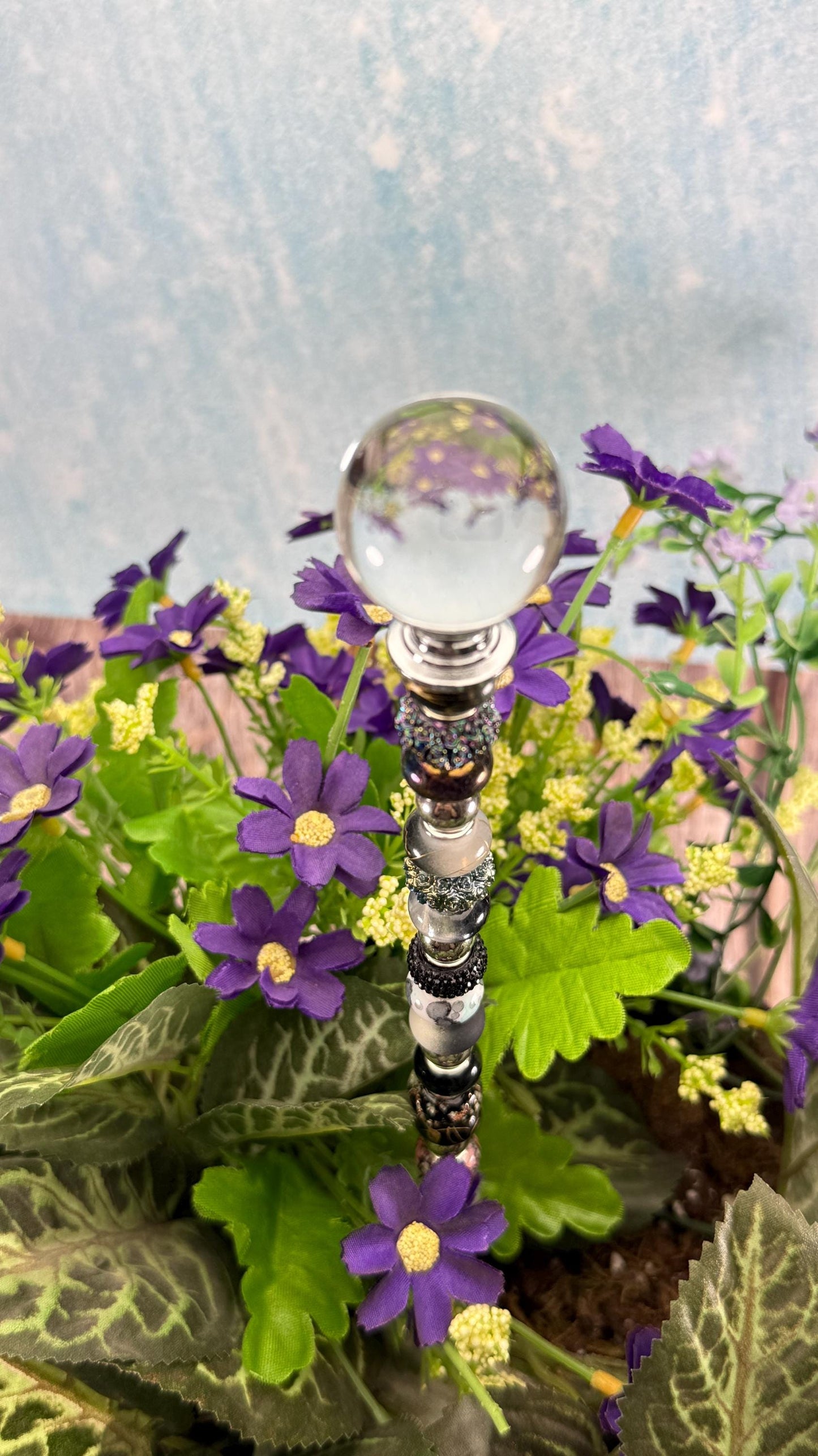 Whimsical Glass Garden Stakes – Beaded Garden Decor | Glass Topper Plant Stakes | Unique Garden Gift | Dragonfly Custom Accessories