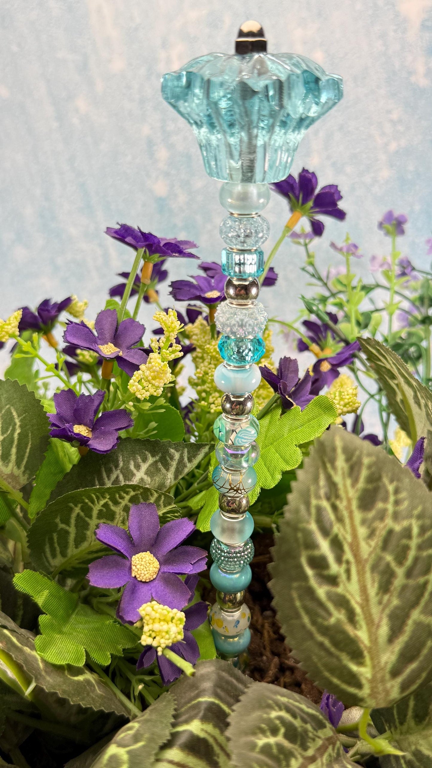 Whimsical Glass Garden Stakes – Beaded Garden Decor | Glass Topper Plant Stakes | Unique Garden Gift | Dragonfly Custom Accessories