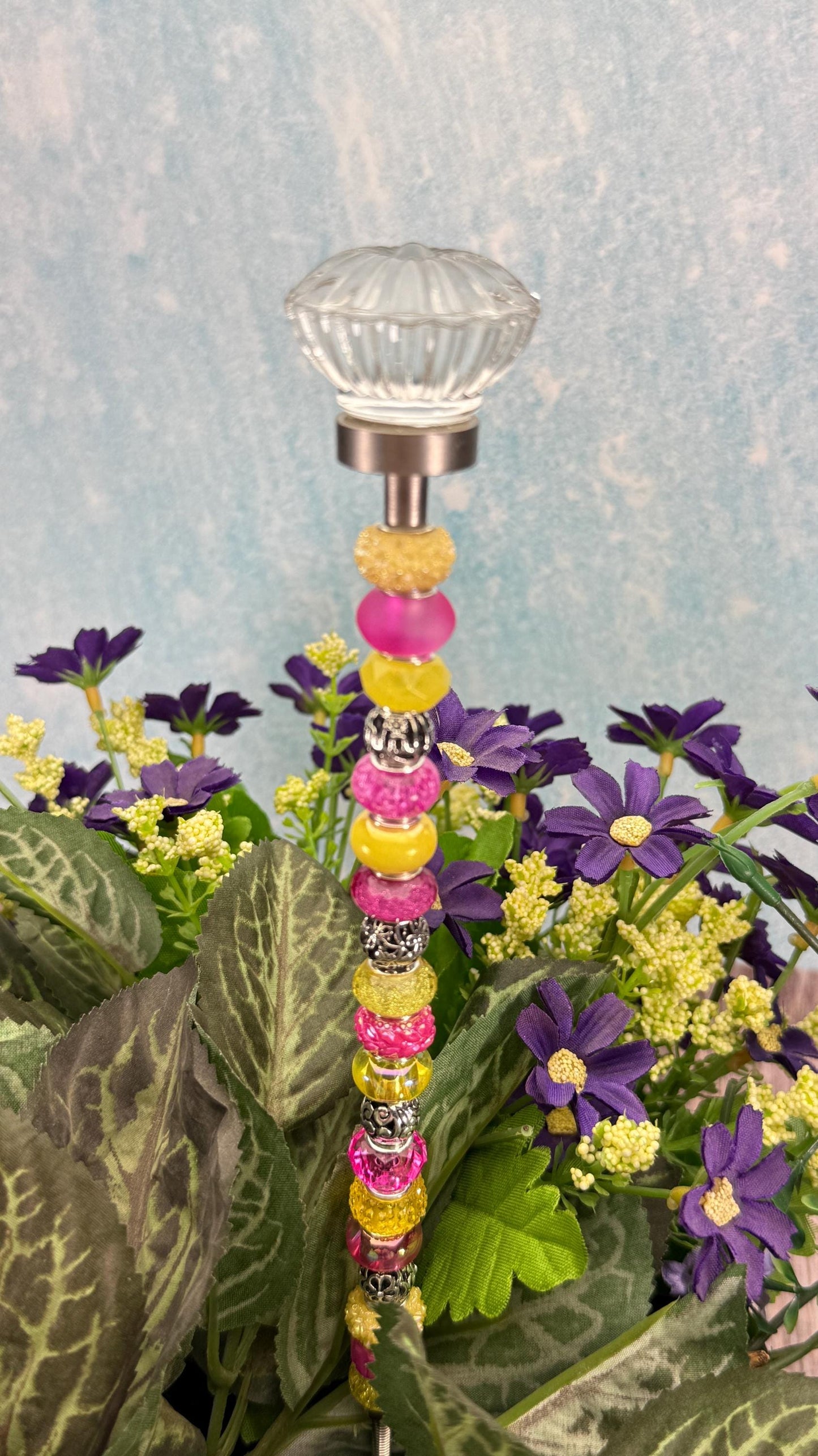 Whimsical Glass Garden Stakes – Beaded Garden Decor | Glass Topper Plant Stakes | Unique Garden Gift | Dragonfly Custom Accessories