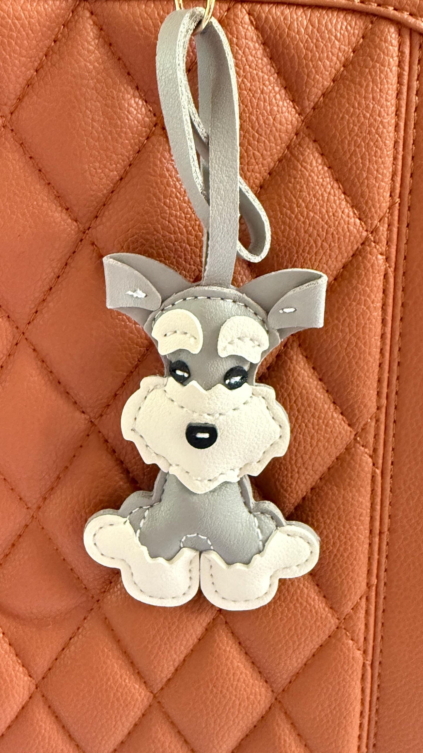 Schnauzer Dog Purse Pet Charm Vegan Leather Bag Accessory | Faux Leather Dog Keychain for Handbags, Totes & Backpacks | Gift for Dog Lovers