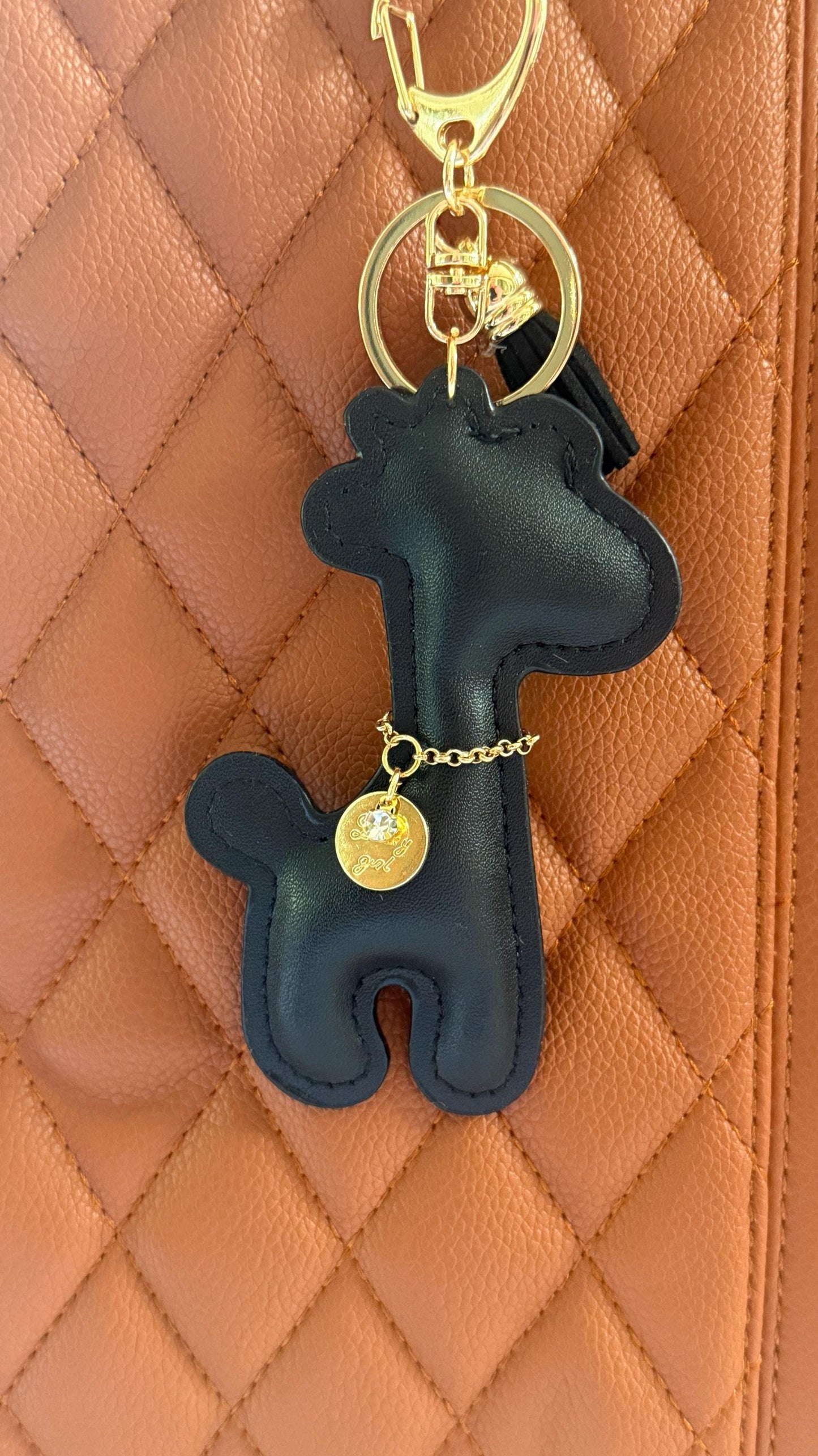 Giraffe Purse Pet Charm 4" Vegan Leather Bag Accessory | Faux Leather Giraffe Keychain for Handbags, Backpacks & Totes | Cute Gift for Her