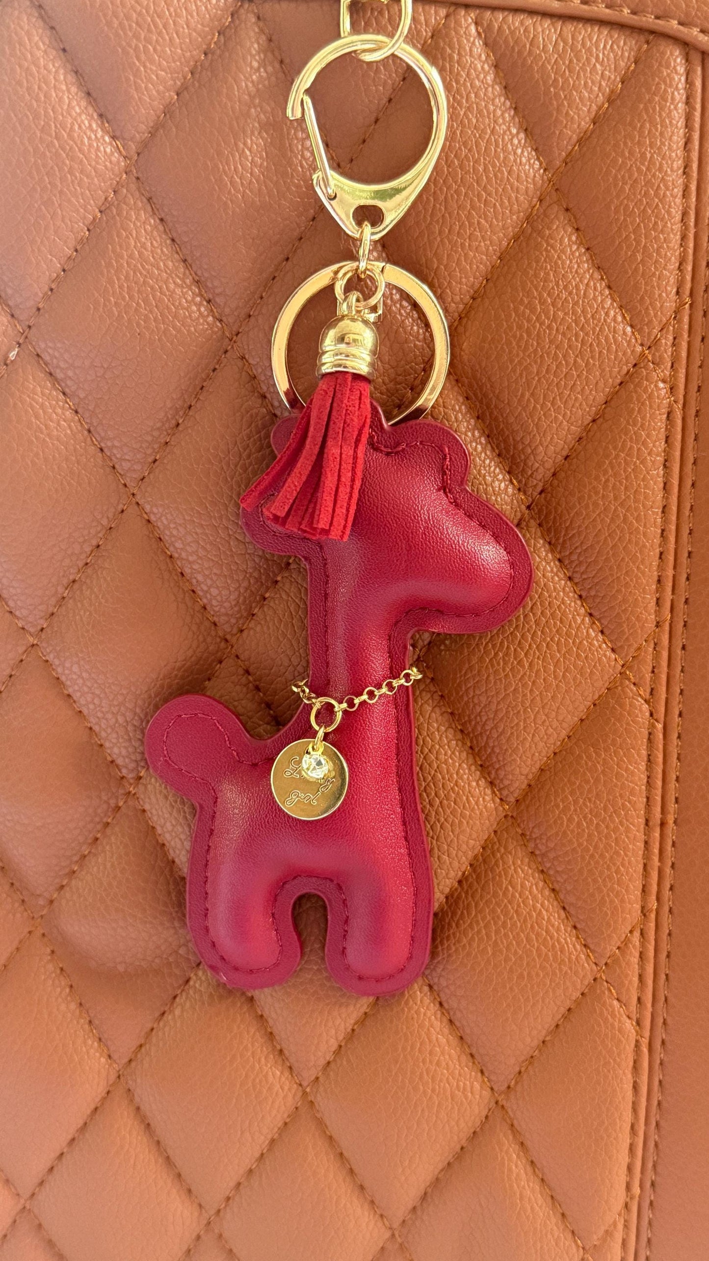 Giraffe Purse Pet Charm 4" Vegan Leather Bag Accessory | Faux Leather Giraffe Keychain for Handbags, Backpacks & Totes | Cute Gift for Her