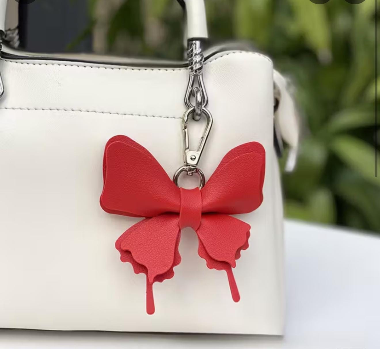 Butterfly Bow Purse Charm – 4" Vegan Leather Bag Accessory | Faux Leather Bow Keychain for Handbags, Backpacks & Totes | Gift for Her