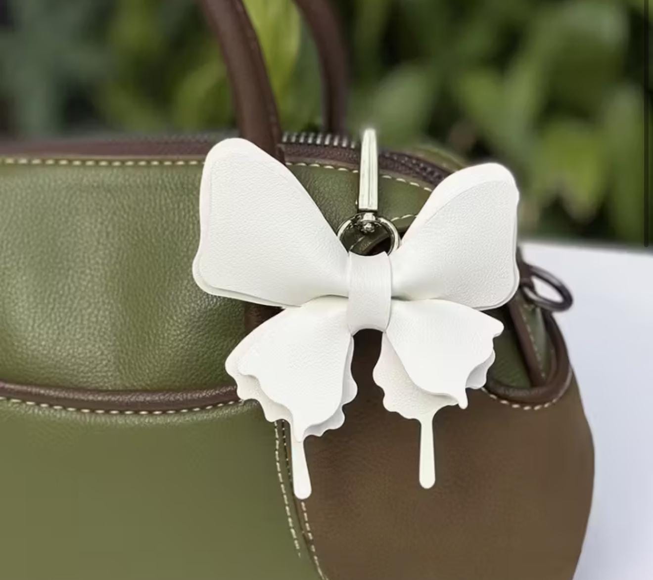 Butterfly Bow Purse Charm – 4" Vegan Leather Bag Accessory | Faux Leather Bow Keychain for Handbags, Backpacks & Totes | Gift for Her