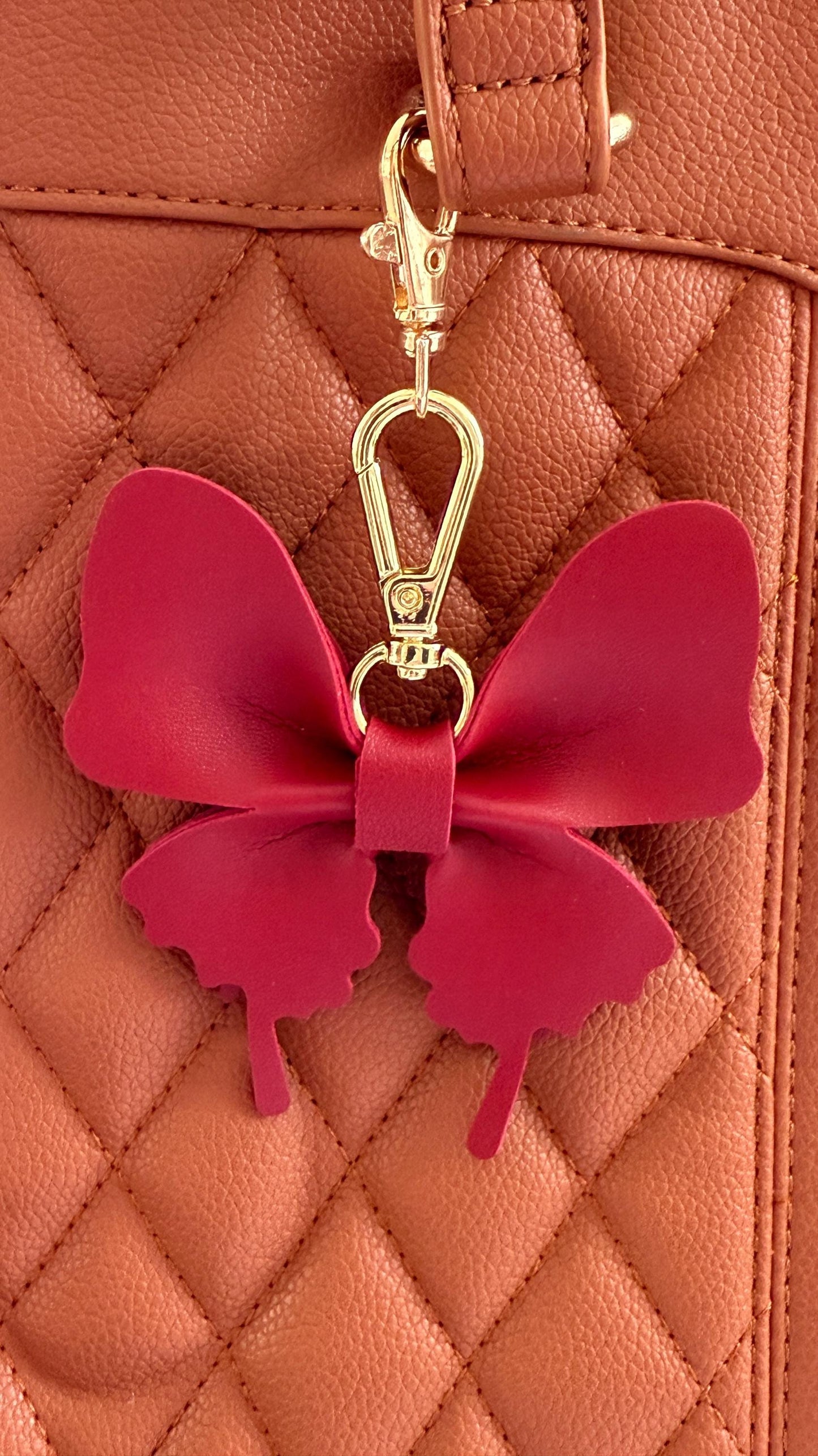 Butterfly Bow Purse Charm – 4" Vegan Leather Bag Accessory | Faux Leather Bow Keychain for Handbags, Backpacks & Totes | Gift for Her