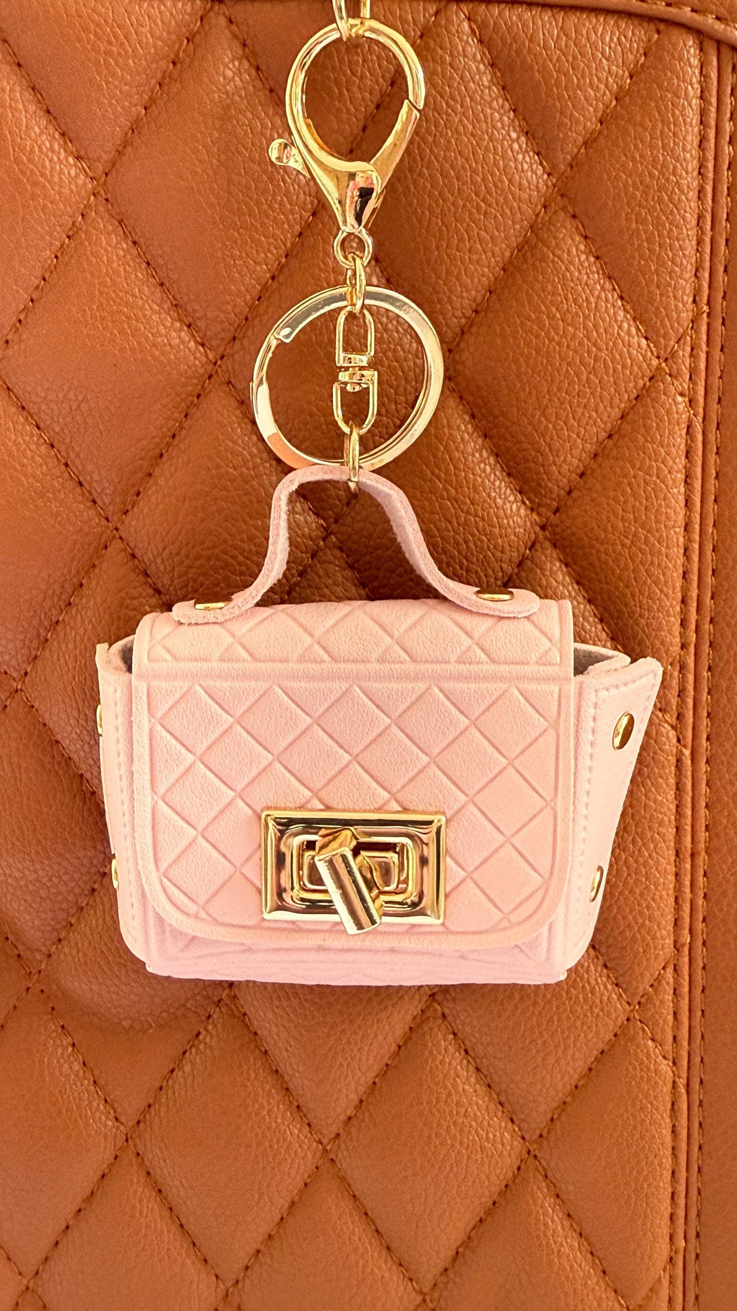 Mini Purse Charm – Quilted Vegan Leather Bag Keychain | 3" Faux Leather Purse Accessory for AirPods, Lip Balm or other Essentials