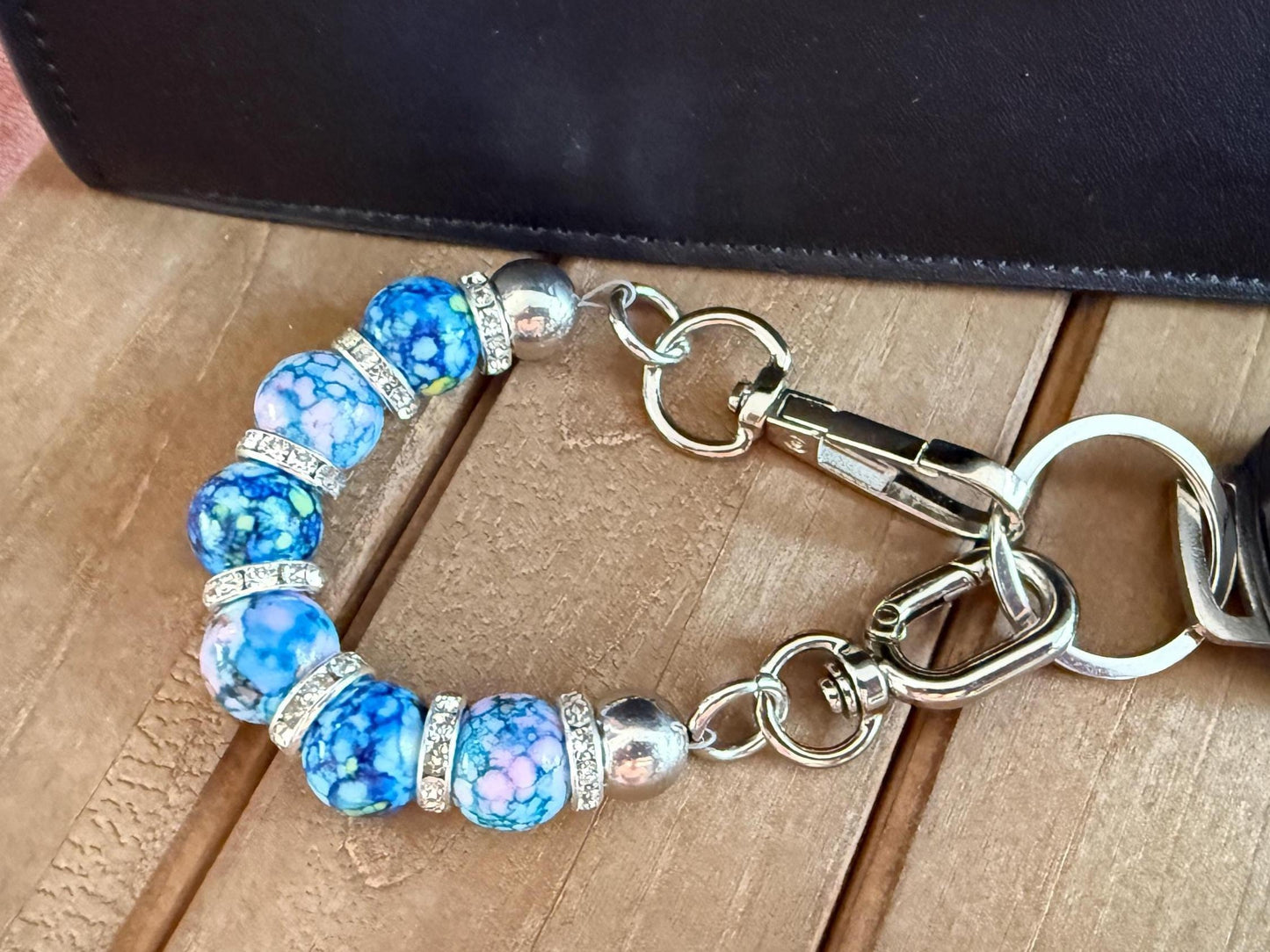 Keyfob Purse Clip | 14 mm Acrylic Beads with Silver Hardware | Convertible Wristlet & Purse Décor