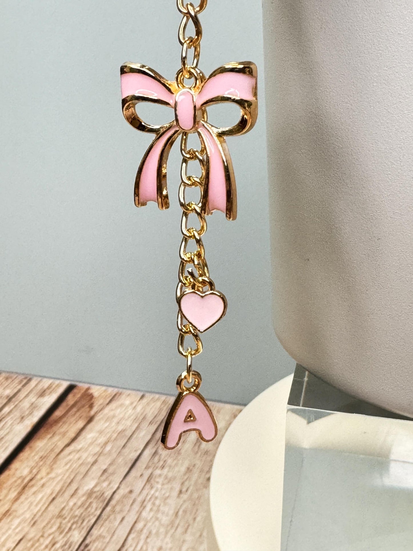 Enamel Monogram Charms Set: Bow, Heart, Initial - Bag and Tumbler Accessories