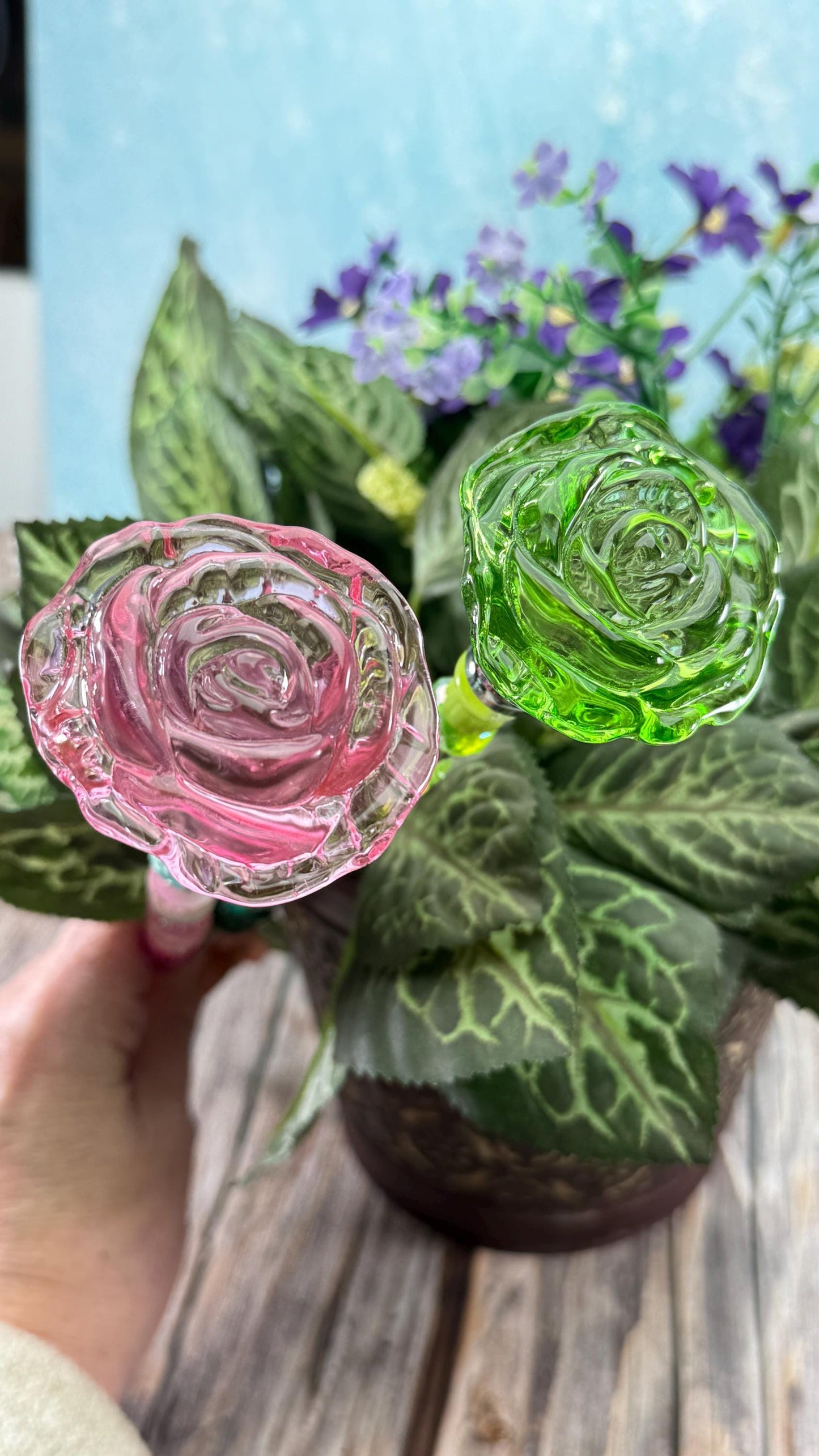 Wicked collection Fairy Garden Suncatcher Stakes – 15” Beaded Plant Decor with Glass Topper