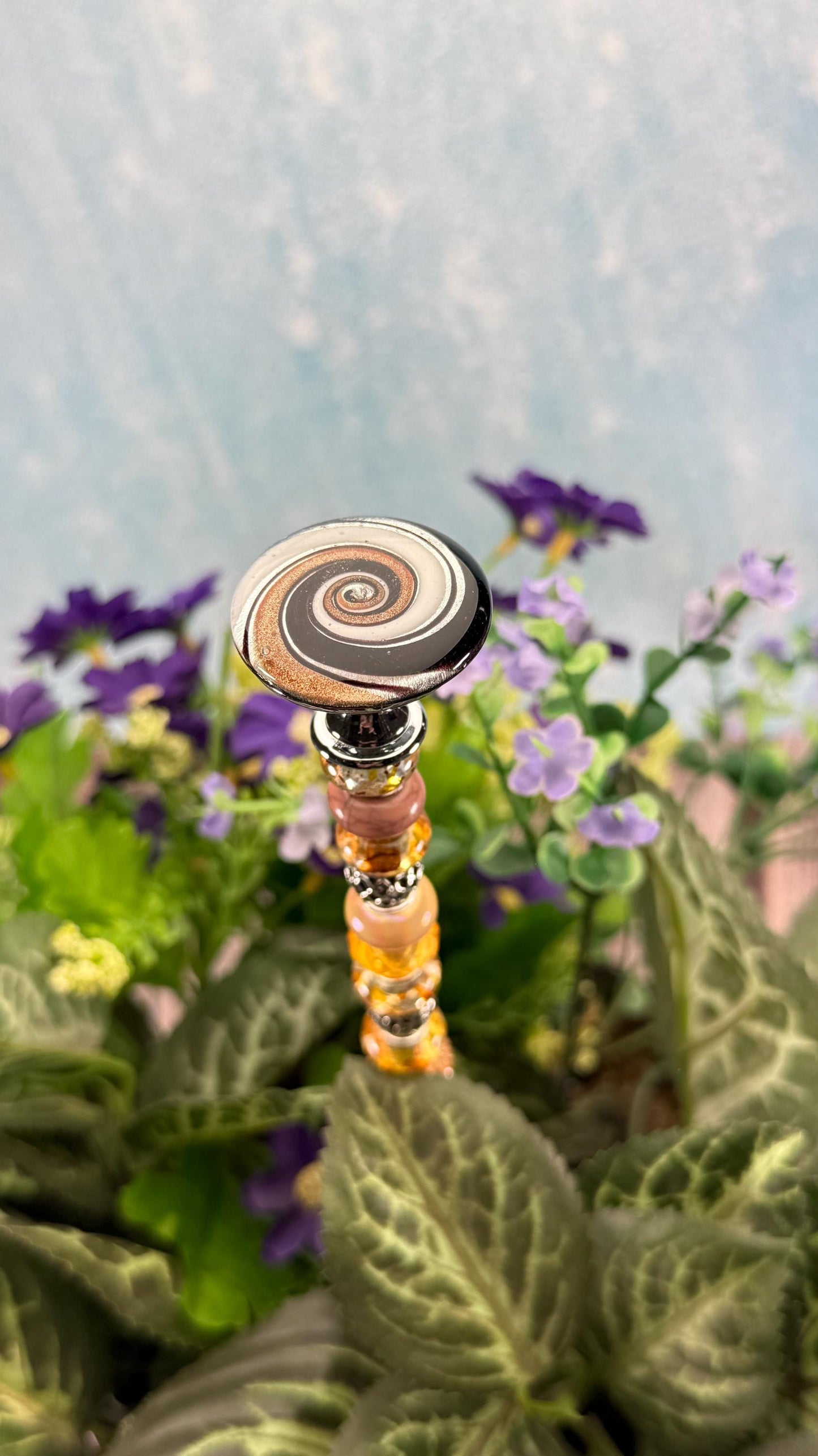Murano-Style Glass Garden Stake – Millefiori-Inspired Beaded Plant Decor | Sparkling Garden Art | Whimsical Handmade Gift for Gardeners