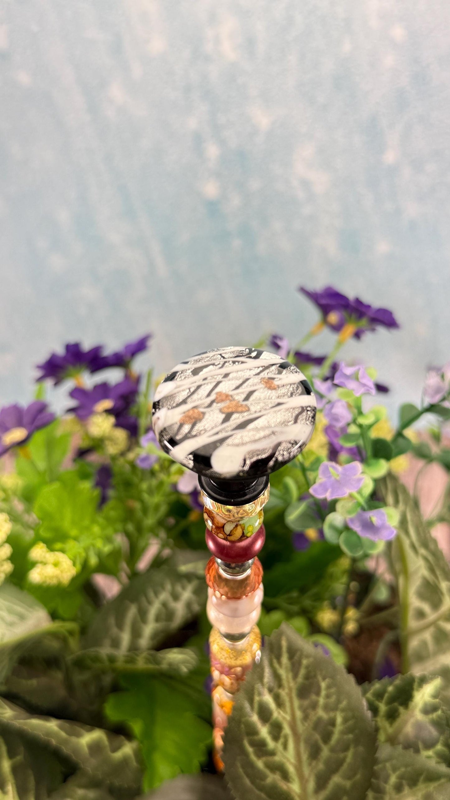 Murano-Style Glass Garden Stake – Millefiori-Inspired Beaded Plant Decor | Sparkling Garden Art | Whimsical Handmade Gift for Gardeners