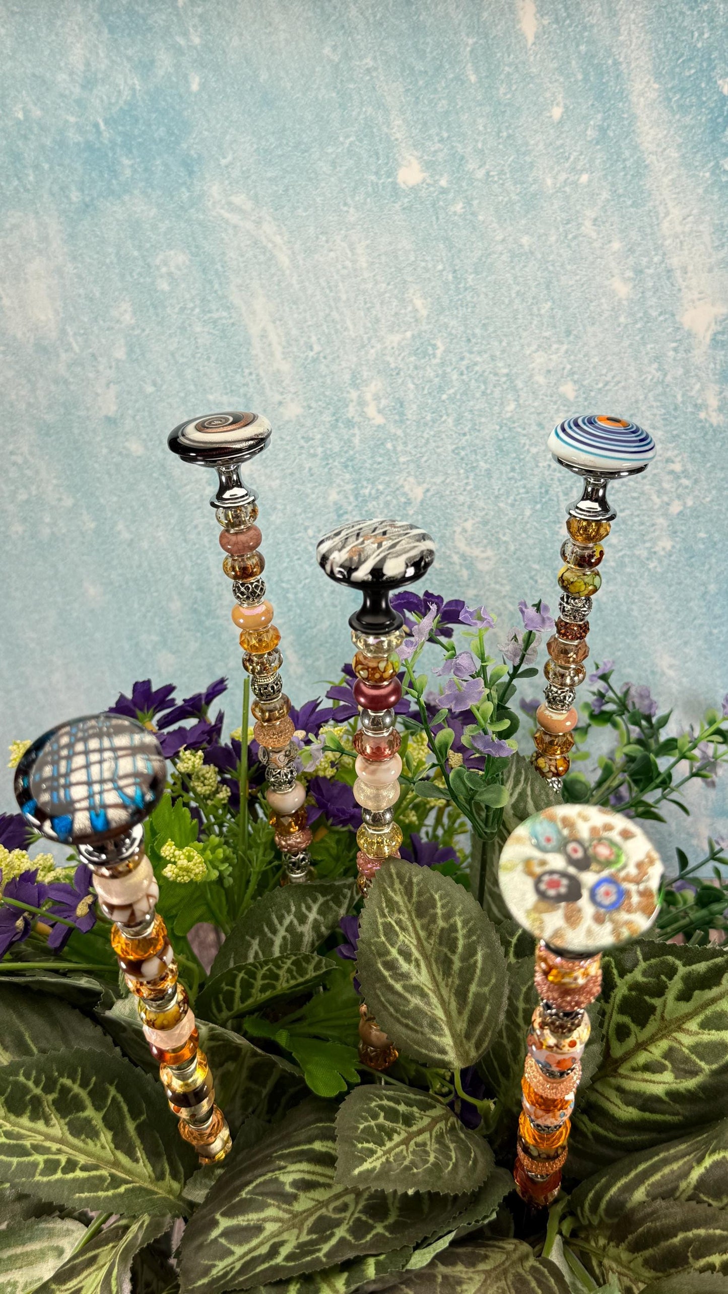 Murano-Style Glass Garden Stake – Millefiori-Inspired Beaded Plant Decor | Sparkling Garden Art | Whimsical Handmade Gift for Gardeners