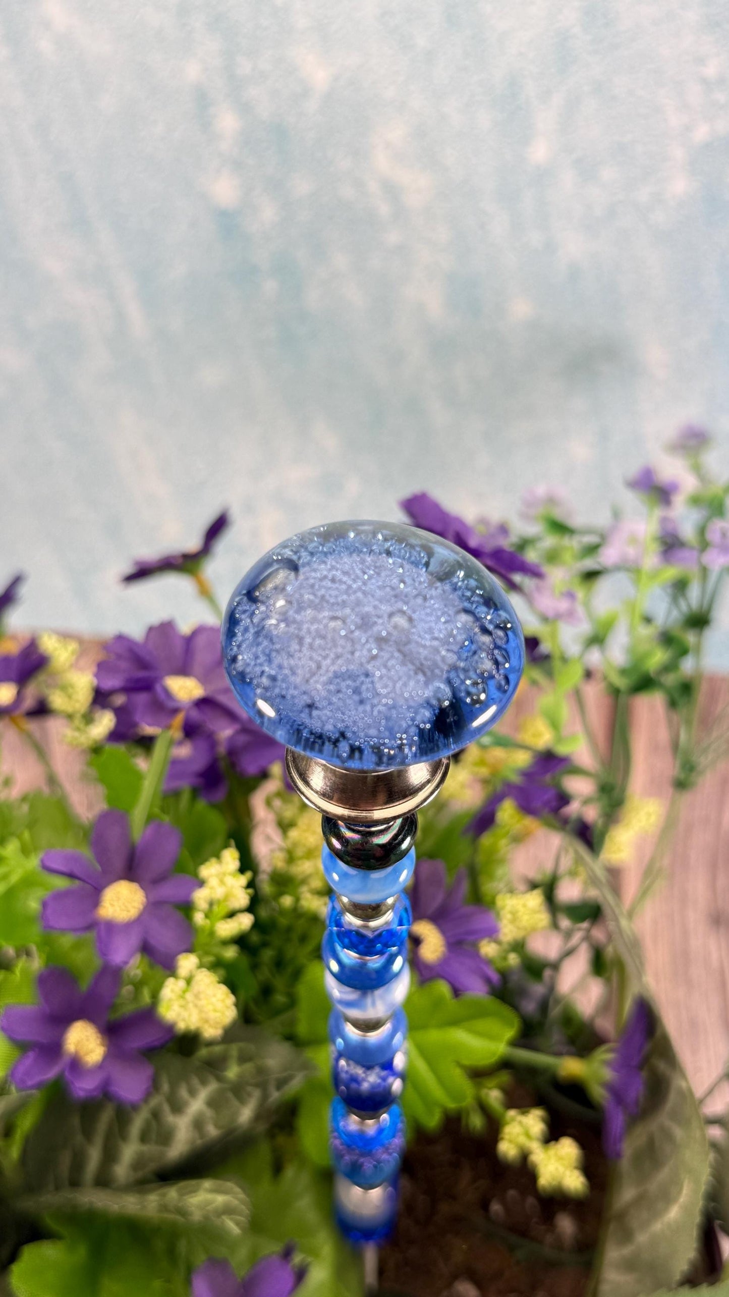 Whimsical Glass Garden Stakes – Beaded Garden Decor | Glass Topper Plant Stakes | Unique Garden Gift | Dragonfly Custom Accessories