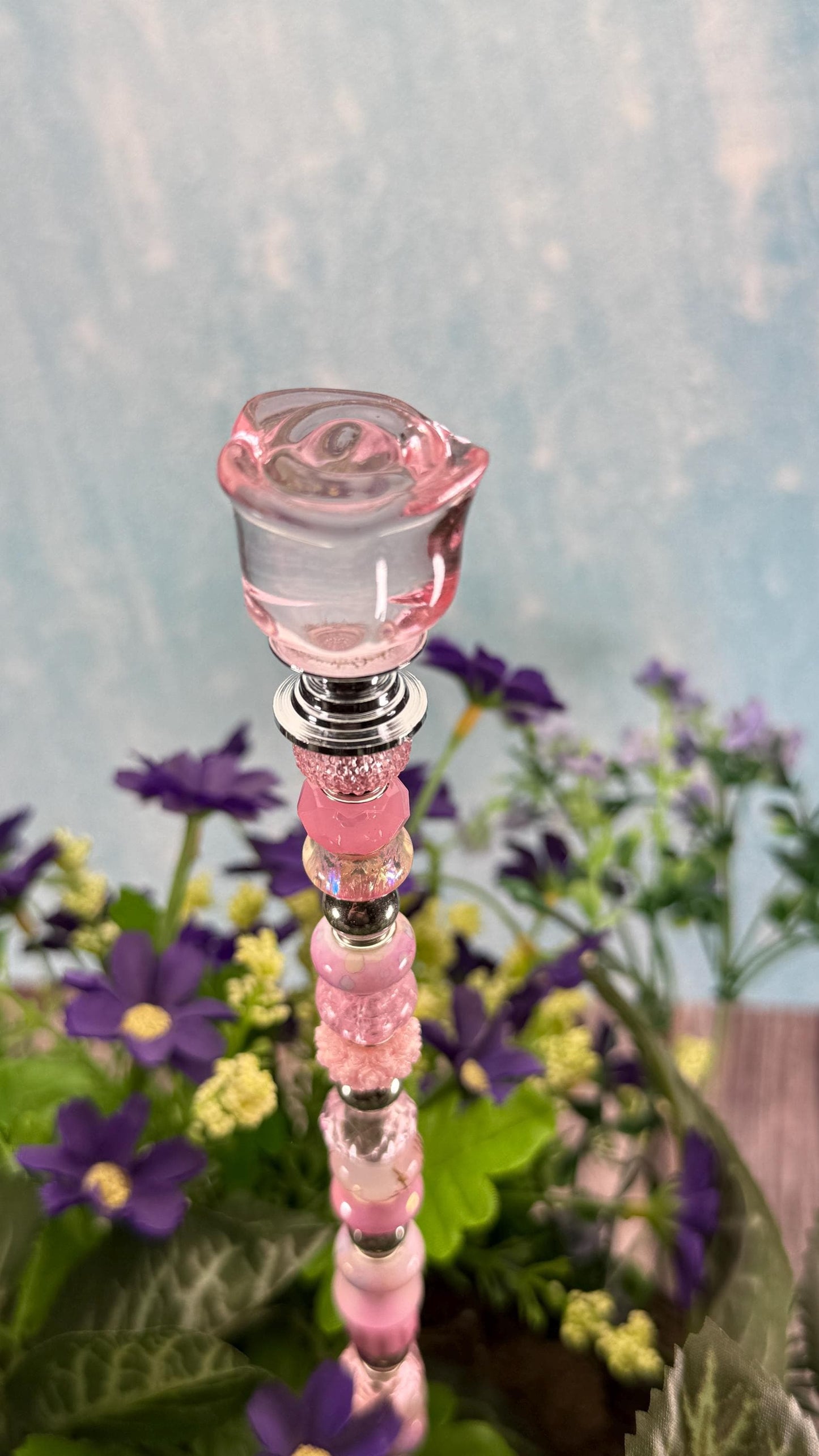 Whimsical Glass Garden Stakes – Beaded Garden Decor | Glass Topper Plant Stakes | Unique Garden Gift | Dragonfly Custom Accessories