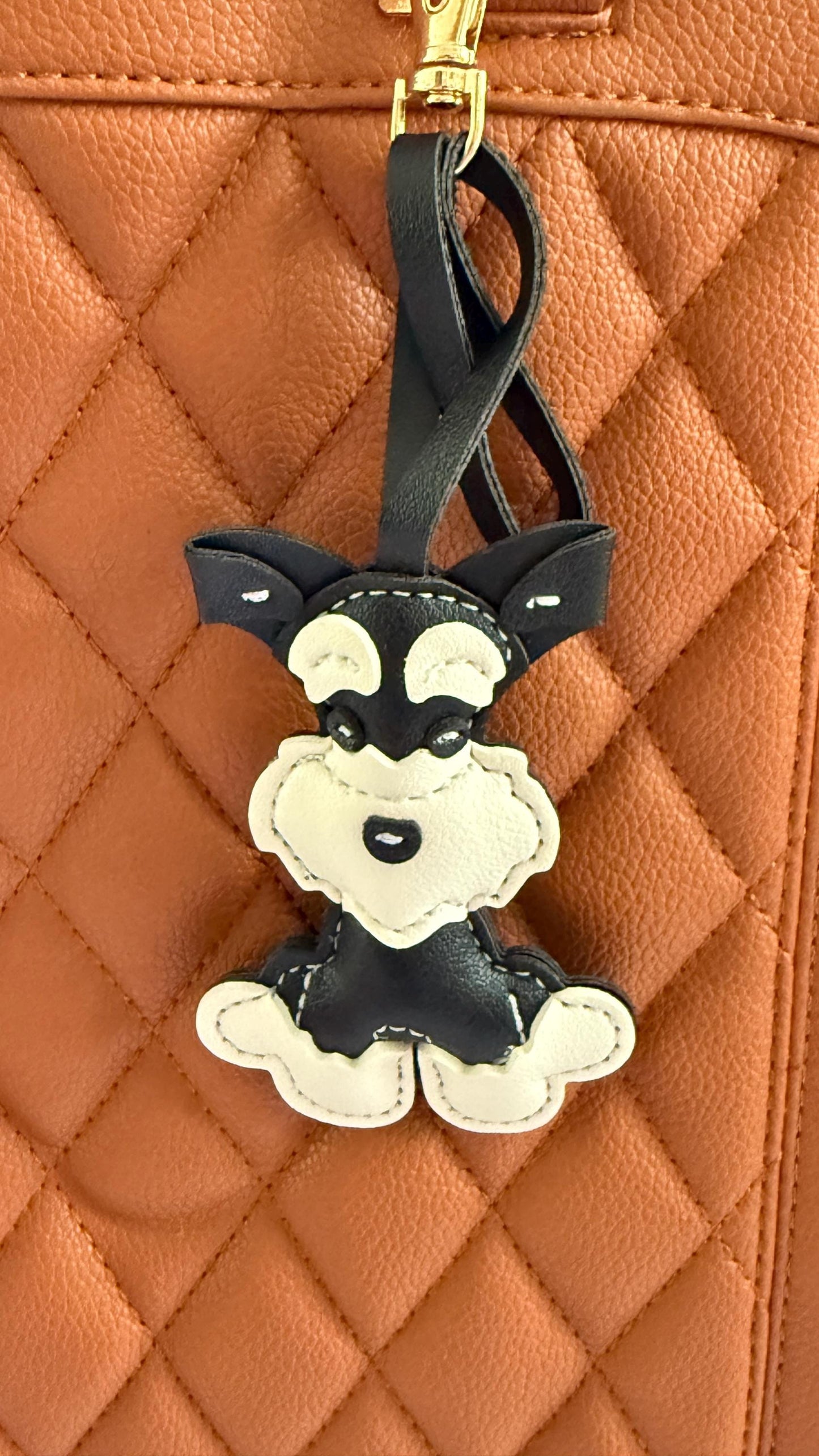 Schnauzer Dog Purse Pet Charm Vegan Leather Bag Accessory | Faux Leather Dog Keychain for Handbags, Totes & Backpacks | Gift for Dog Lovers