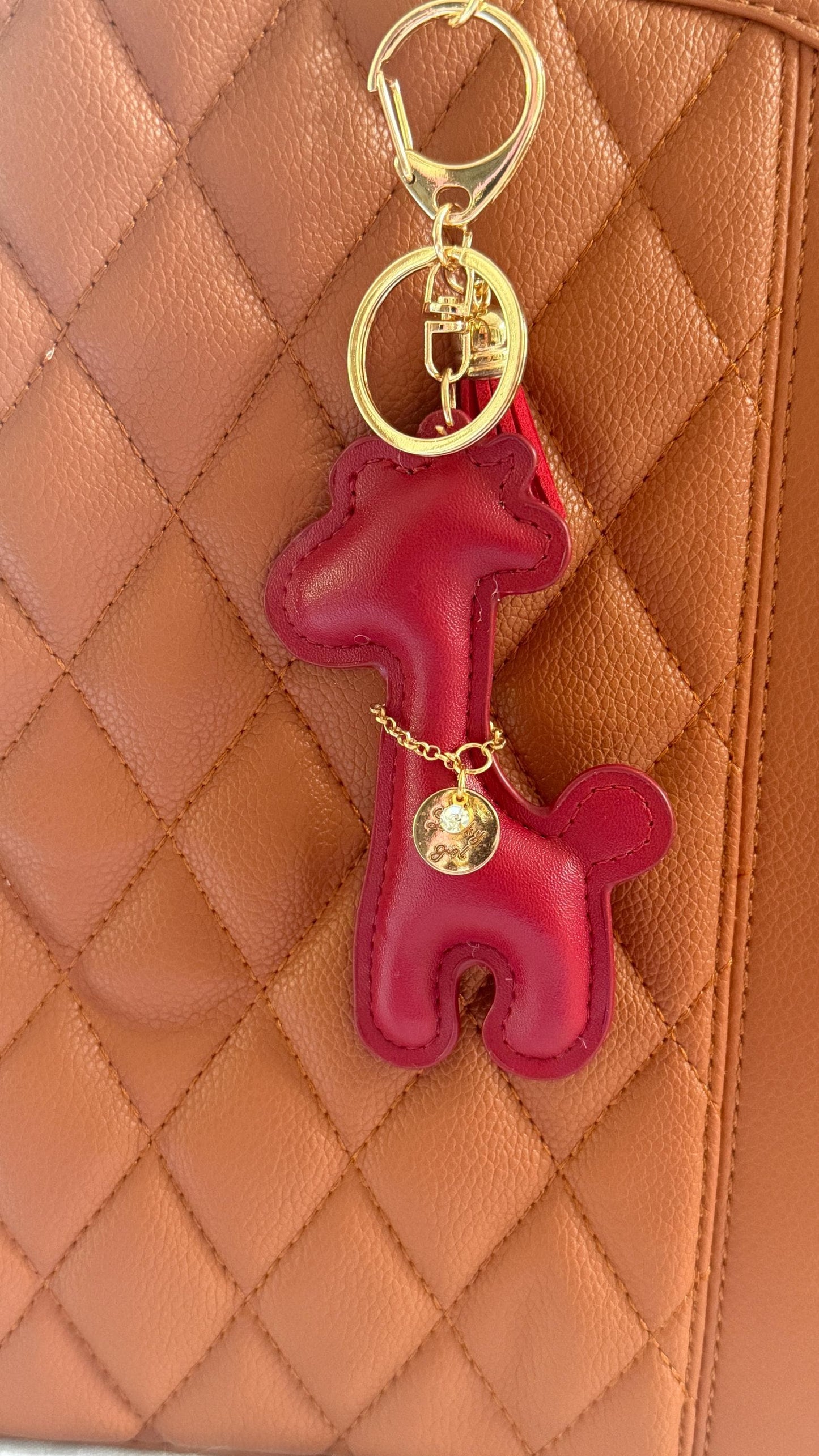 Giraffe Purse Pet Charm 4" Vegan Leather Bag Accessory | Faux Leather Giraffe Keychain for Handbags, Backpacks & Totes | Cute Gift for Her