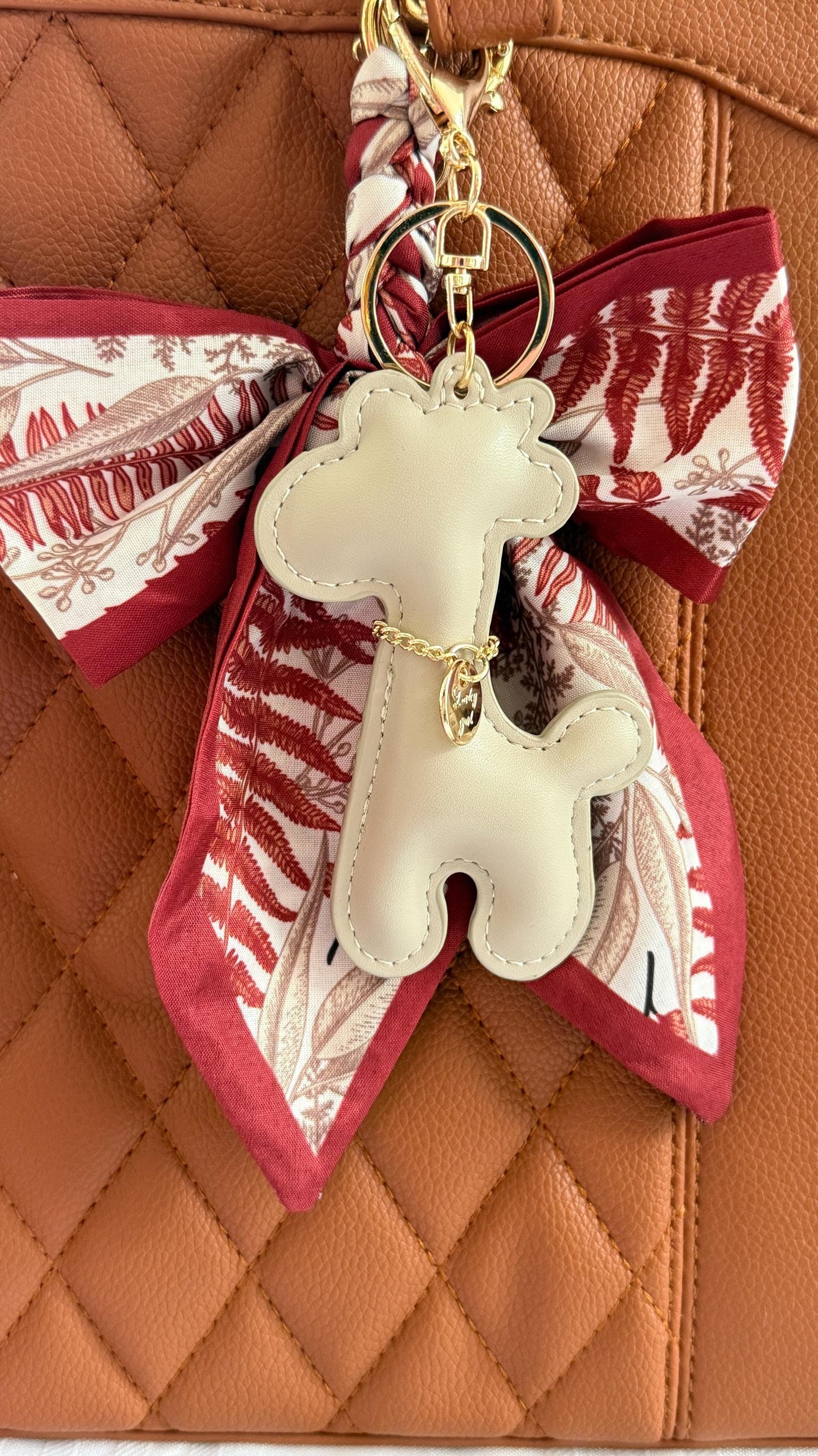 Giraffe Purse Pet Charm 4" Vegan Leather Bag Accessory | Faux Leather Giraffe Keychain for Handbags, Backpacks & Totes | Cute Gift for Her